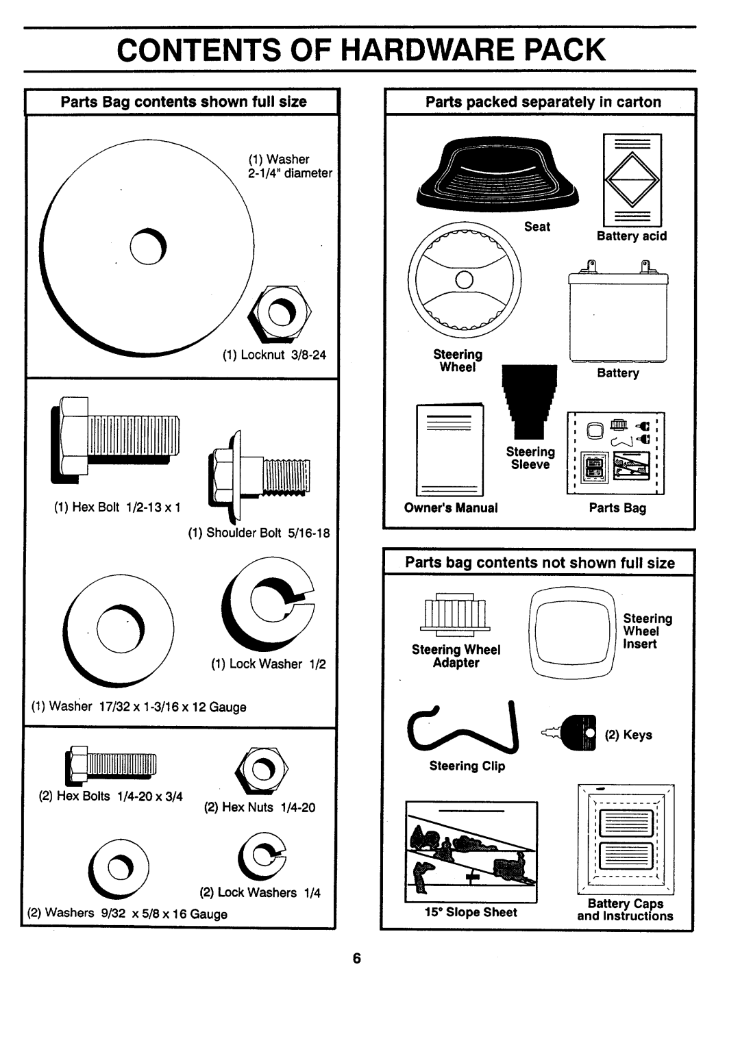 Sears 917.257462 manual Contents Of Hardware Pack, 111II llllllll_, Parts Bag contents shown full size, c-._ 