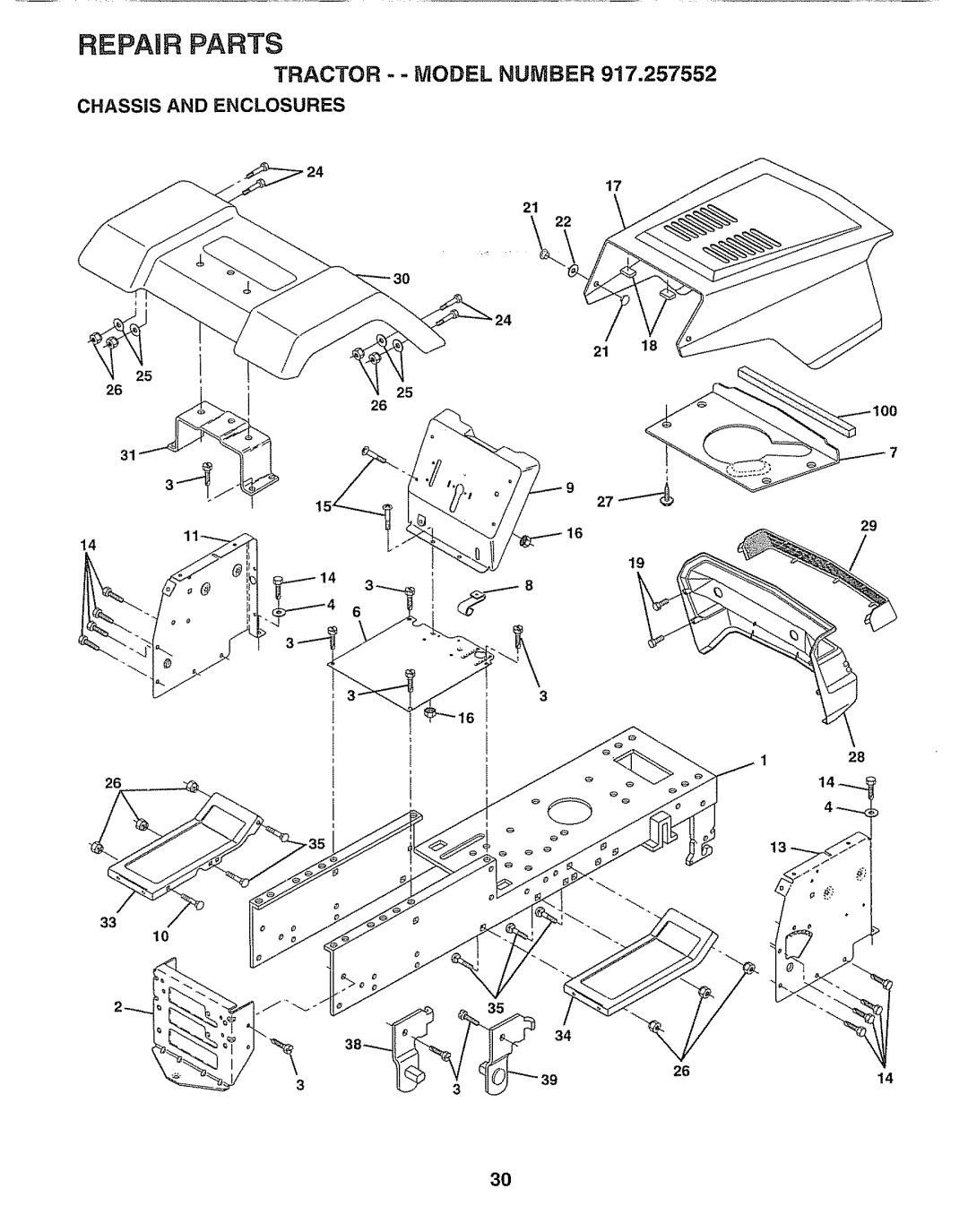 Sears 917.257552 manual Tractor - Model Number, Chassis and Enclosures, 21, 3834 