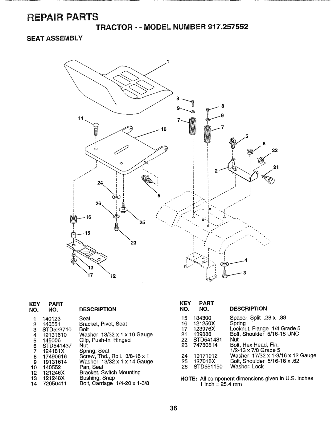 Sears 917.257552 manual Seat Assembly 