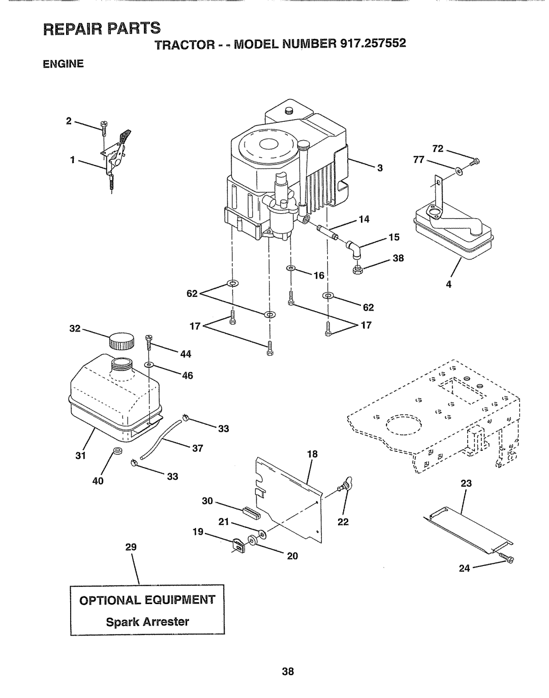 Sears 917.257552 manual Optional Equipment, Engine, 2122 