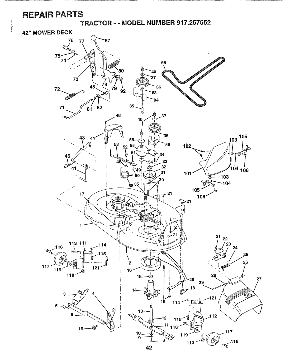 Sears 917.257552 manual TRACTOR- Model Number, Mower Deck, 105, 102, 106 