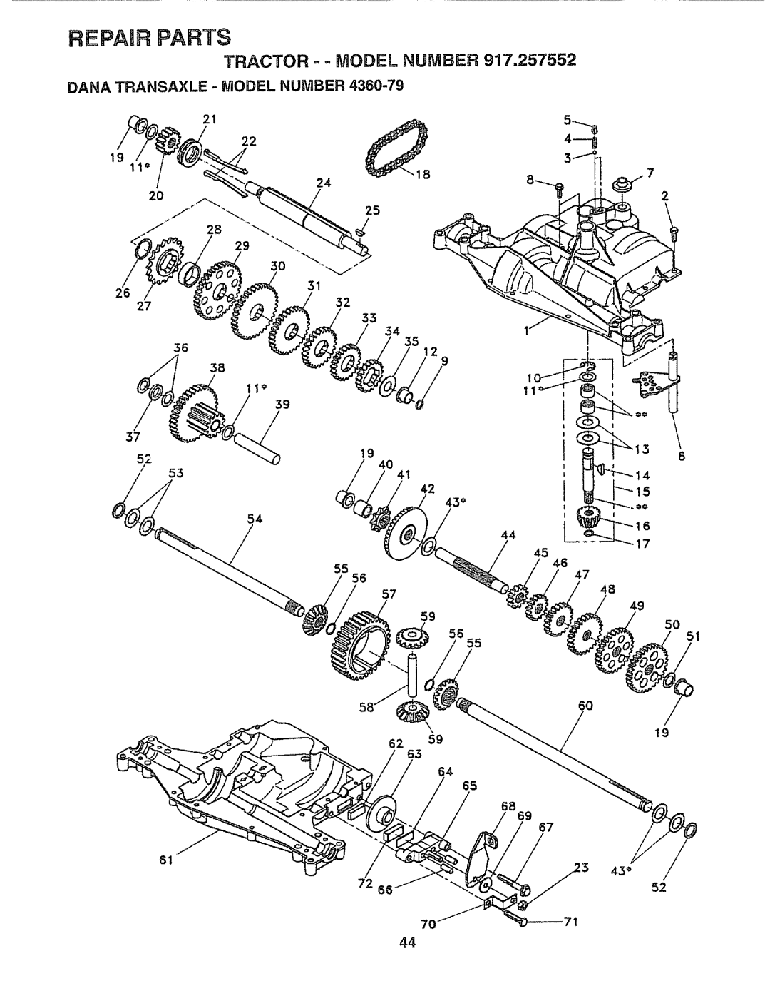 Sears 917.257552 manual Tractor =- Model Number, Dana Transaxle Model Number, 2732 