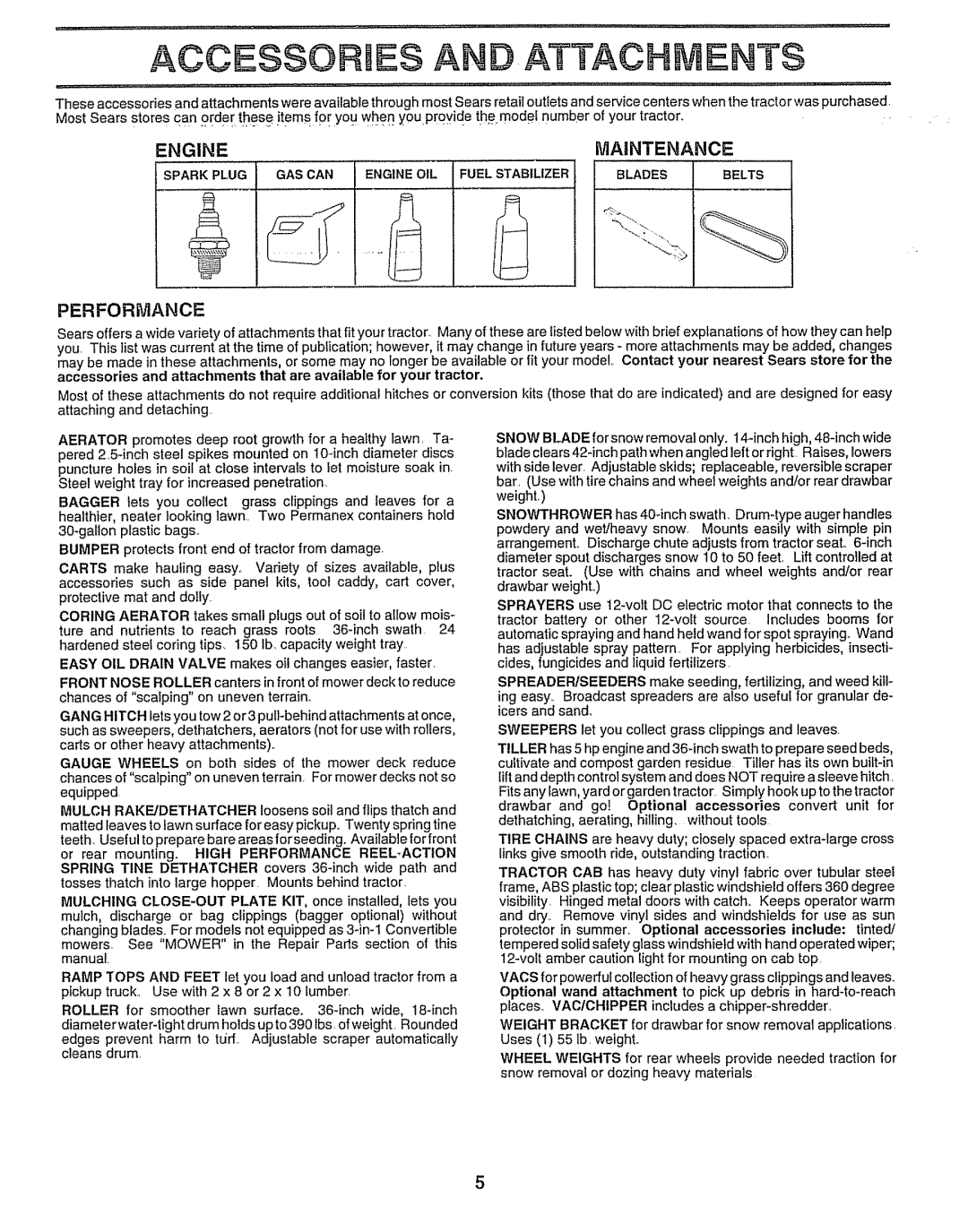 Sears 917.257552 manual Engine Maintenance, Performance 