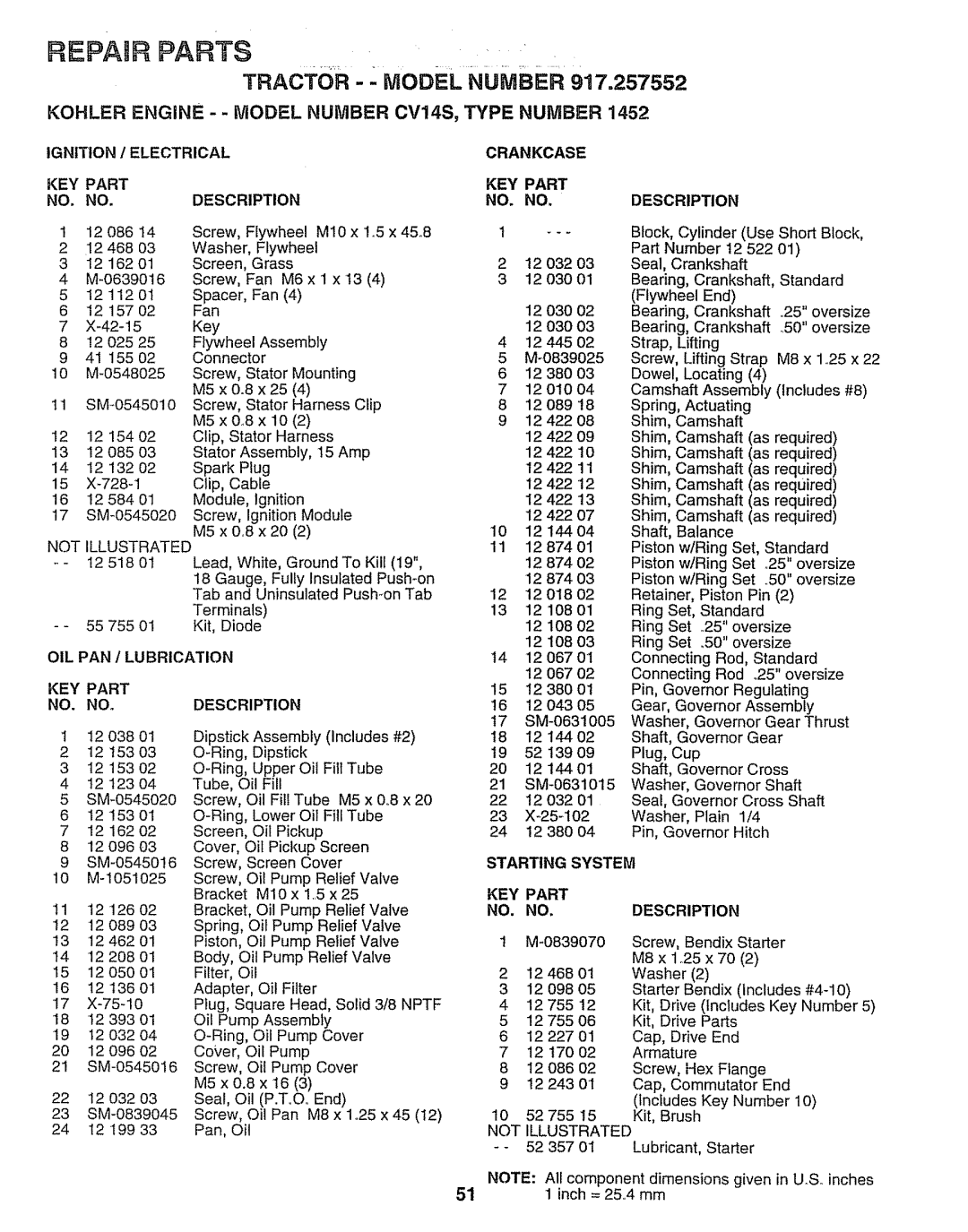 Sears 917.257552 manual Ignition, Electrical, OIL PAN / Lubrication Crankcase KEY Part, KEY Part NO. no 