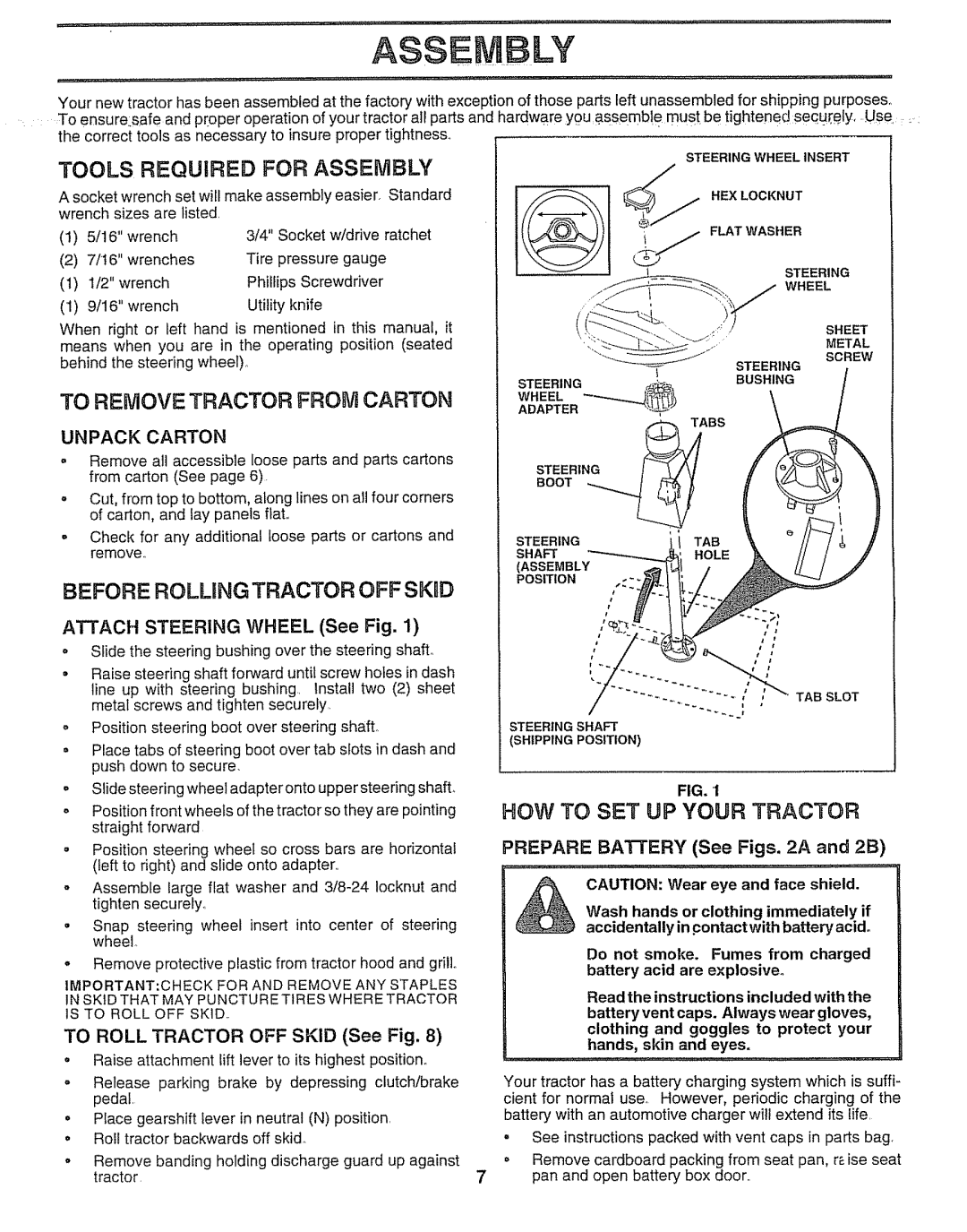 Sears 917.257552 manual Tools Required for Assembly, To Remove Tractor from Carton, Before Rolling Tractor OFF Sikd 