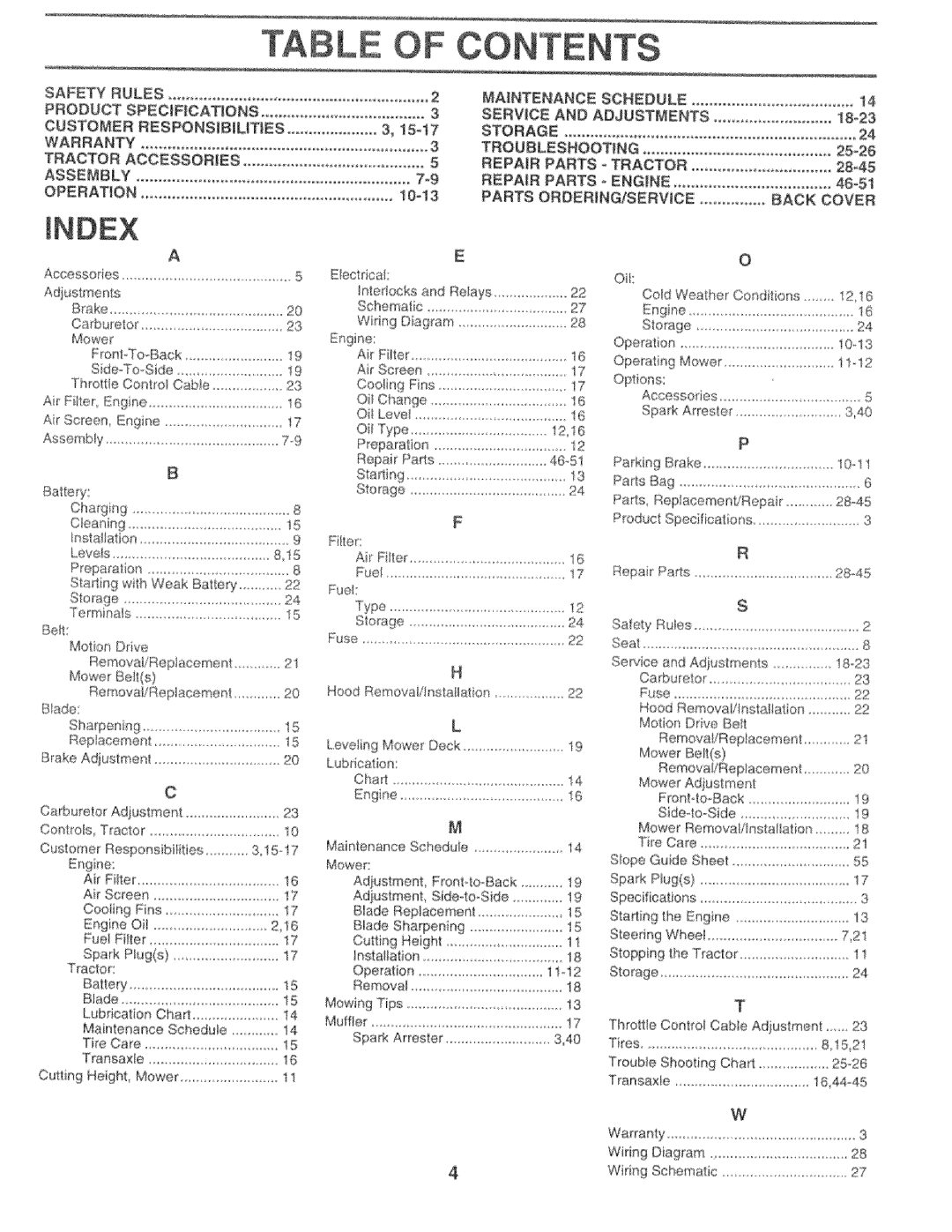 Sears 917.25759 manual Index 