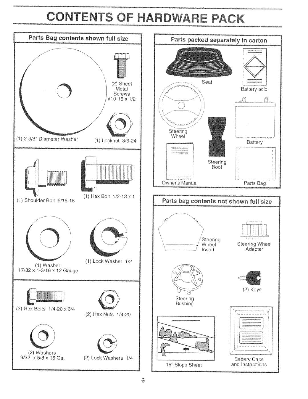 Sears 917.25759 manual Parts Bag contents shown fuji size, Pads bag contests not shown full size 