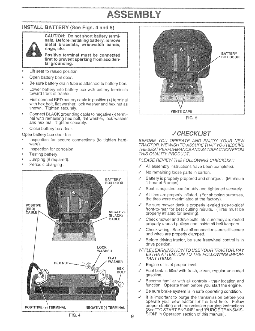 Sears 917.25759 manual INSTALL BATTERY See Figs,4 and 