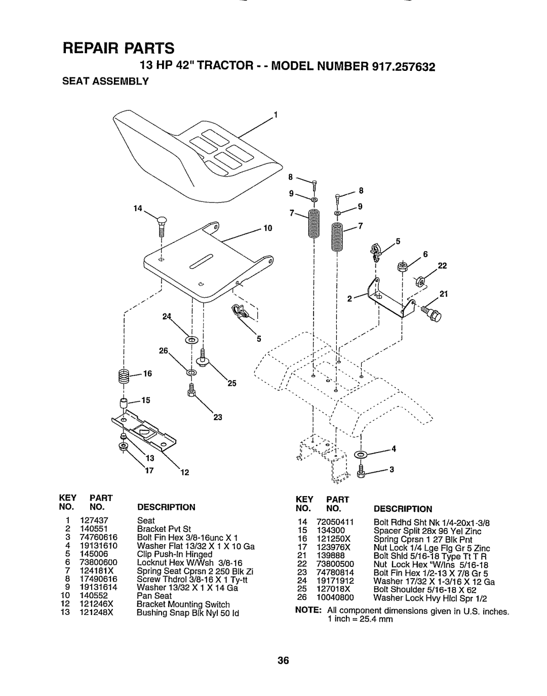 Sears 917.257632 owner manual Seat Assembly, 127437, 145006 