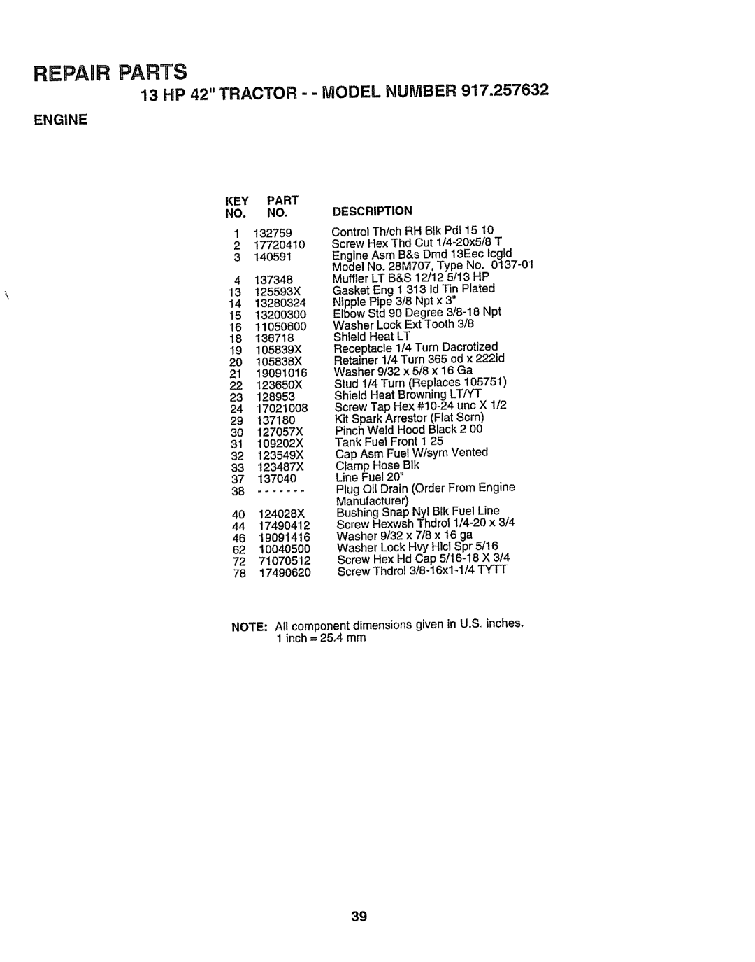 Sears 917.257632 owner manual Repair Parts 