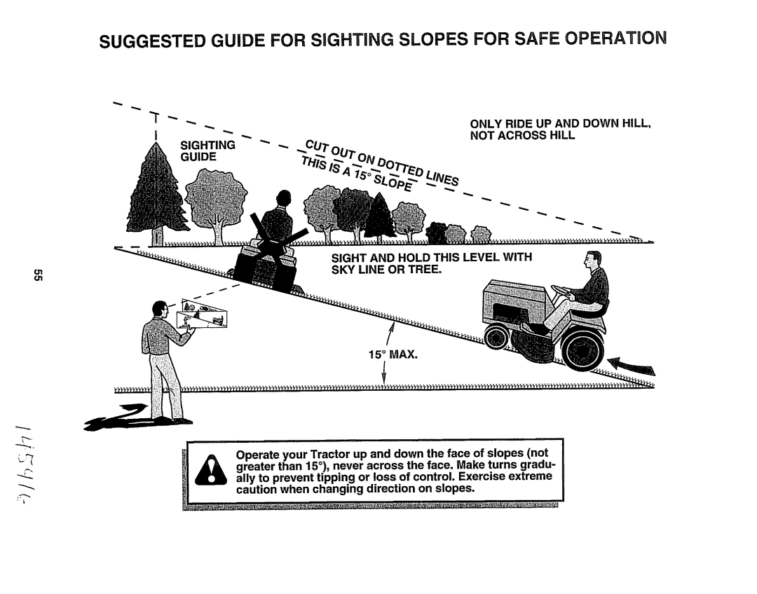 Sears 917.257632 owner manual Only Ride UP and Down Hill Not Across Hill, Sight and Hold this Level with SKY Line or Tree 