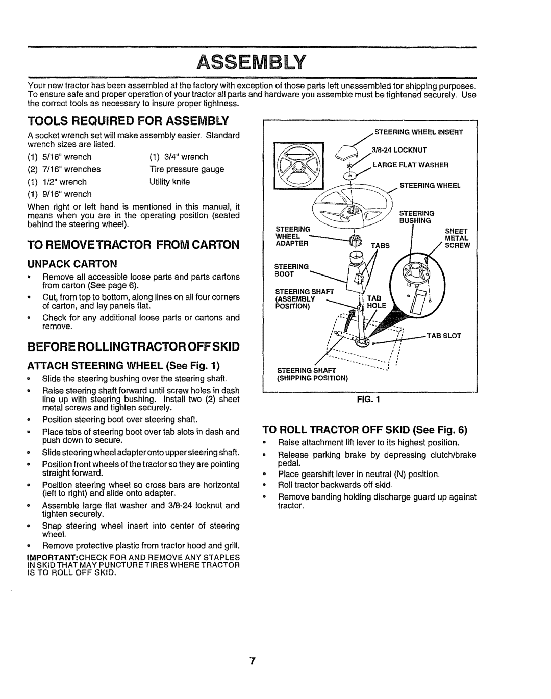 Sears 917.257632 owner manual Tools Required for Assembly, To Removetractor from Carton, Unpack Carton 