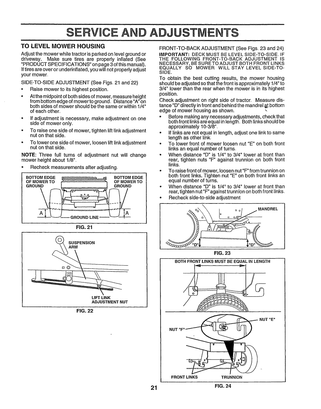 Sears 917.257643 owner manual Service, Adjustments, To Level Mower Housing 