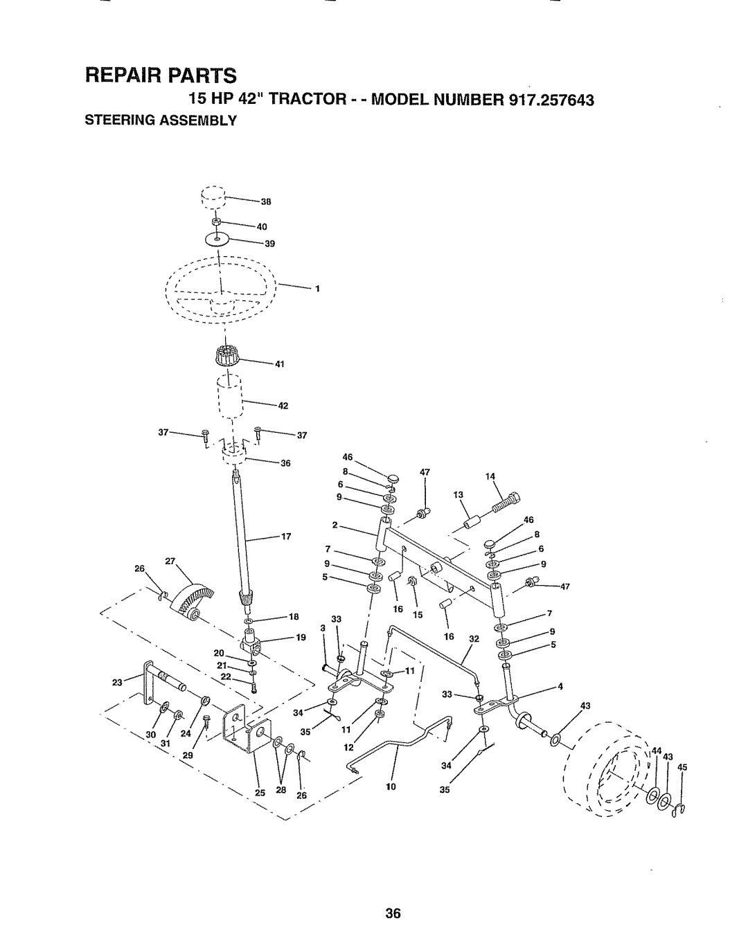 Sears 917.257643 owner manual Steering Assembly 