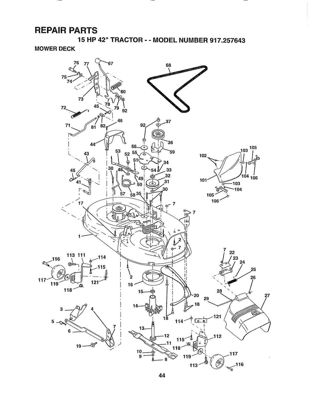 Sears 917.257643 owner manual Mower Deck, 103 