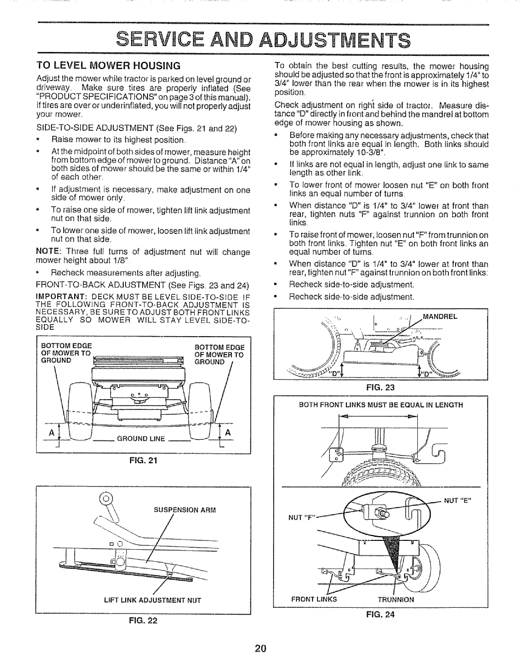 Sears 917.257651 owner manual Servmce and Adjustments, To Level Mower Housing 