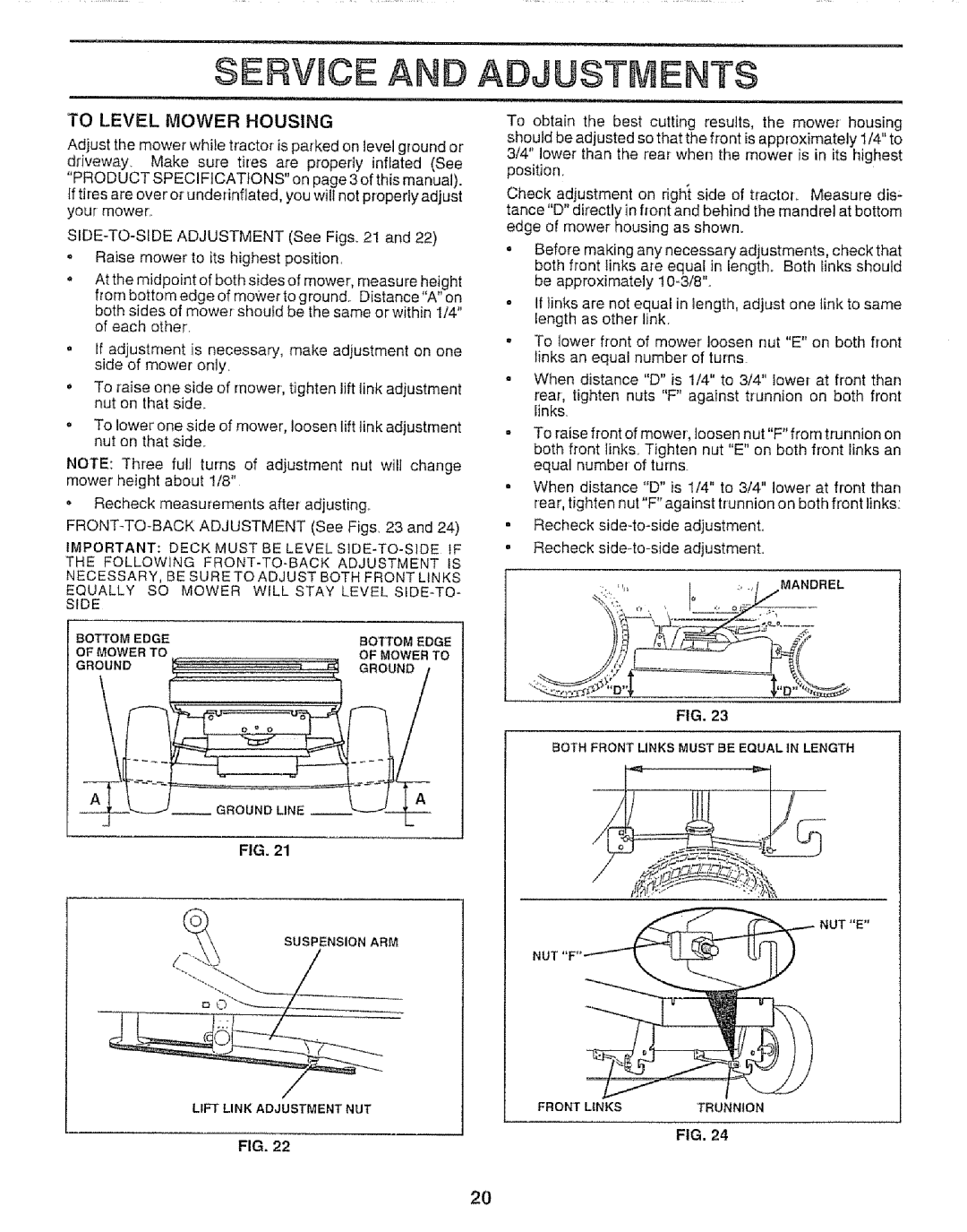 Sears 917.257651 owner manual Servmce And Adjustments, To Level Mower Housing 