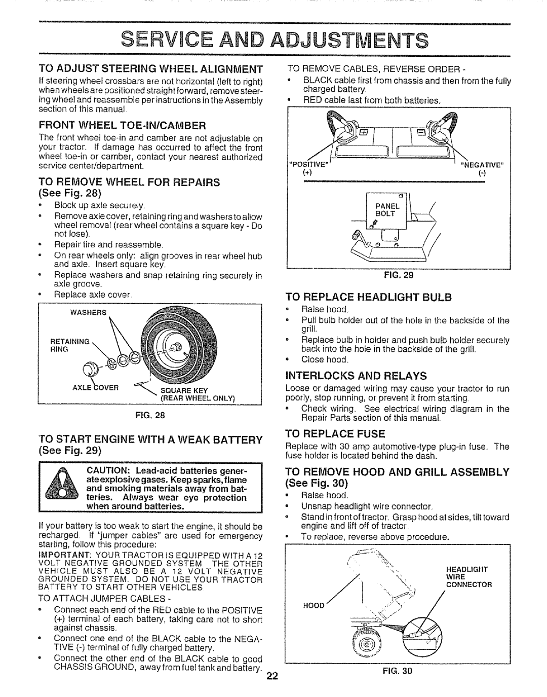 Sears 917.257651 Serwce And Adjustments, To Adjust Steering Wheel Alignment, Front Wheel Toe=In/Camber, To Replace Fuse 