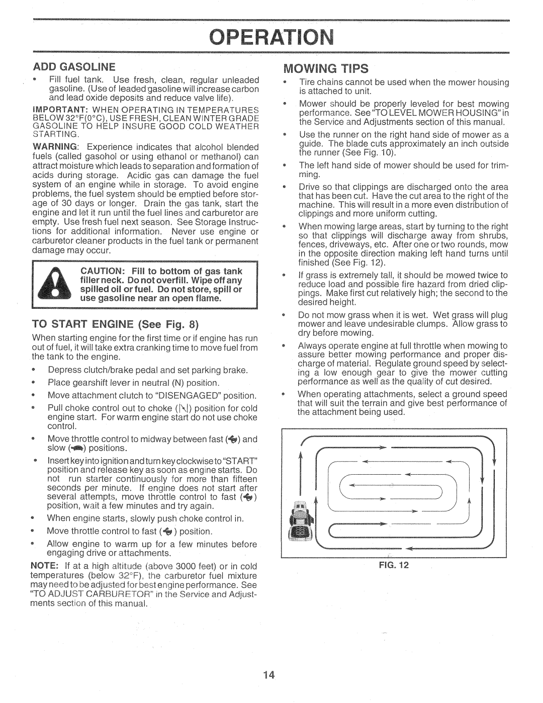 Sears 917.257720 owner manual Mowing Tips, ADD Gasoune, To Start Engine See Fig, Starting 