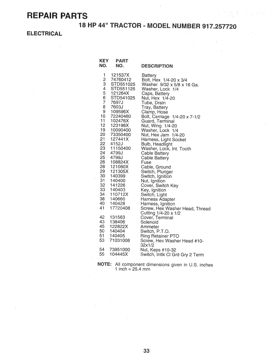 Sears 917.257720 owner manual 18 HP 44 Tractor --MODEL Number 917,257720, Part 