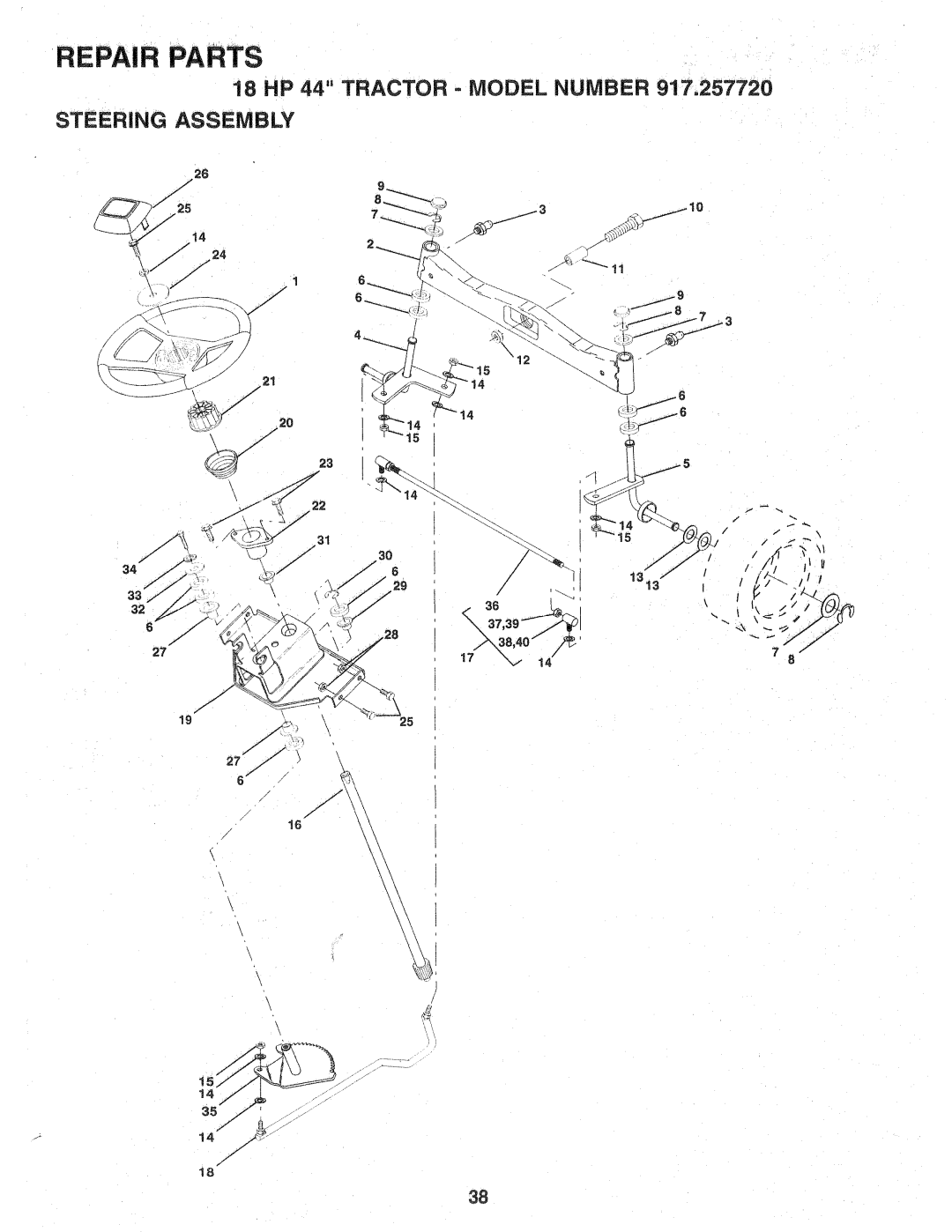 Sears 917.257720 owner manual Steering Assembly 