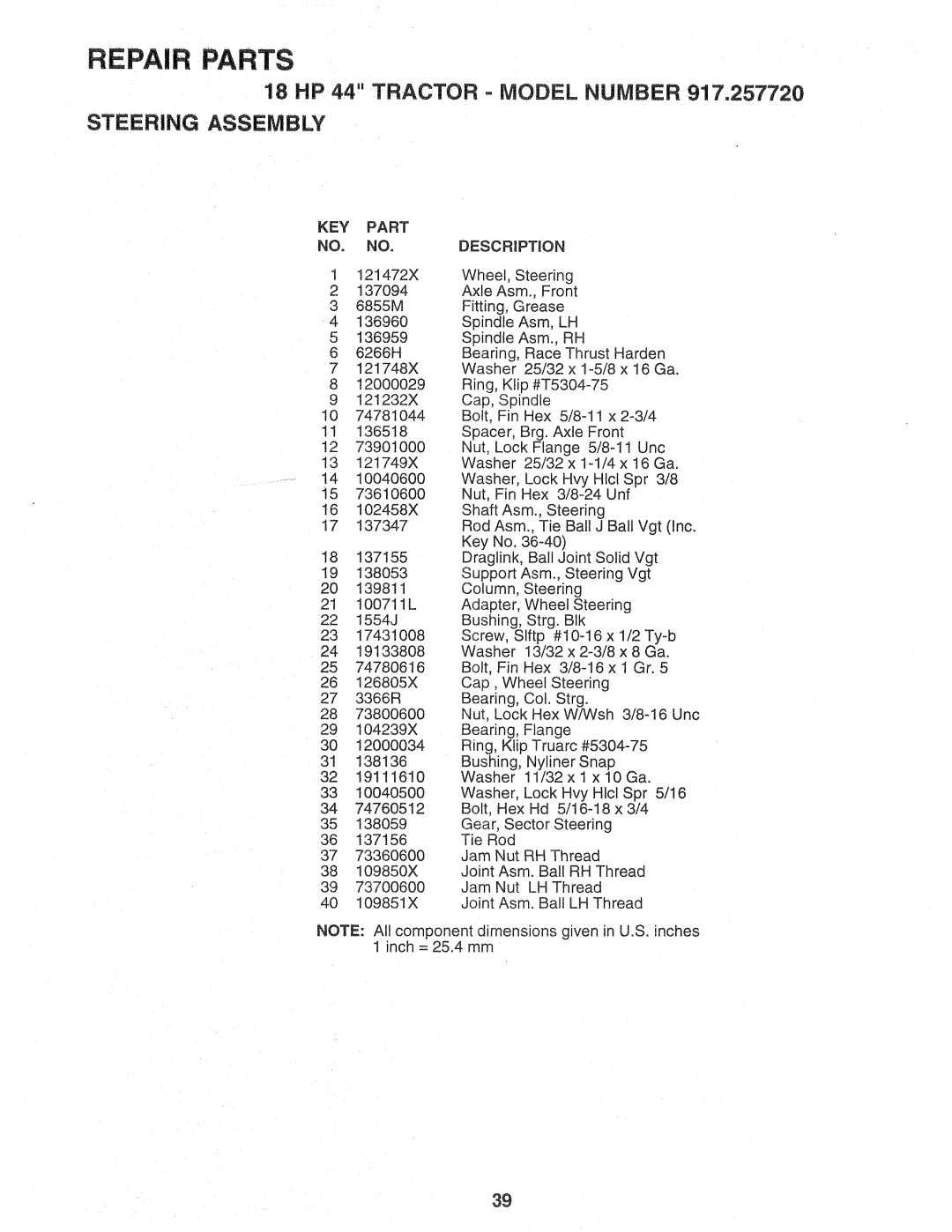 Sears 917.257720 owner manual KEY Part, NO. no 