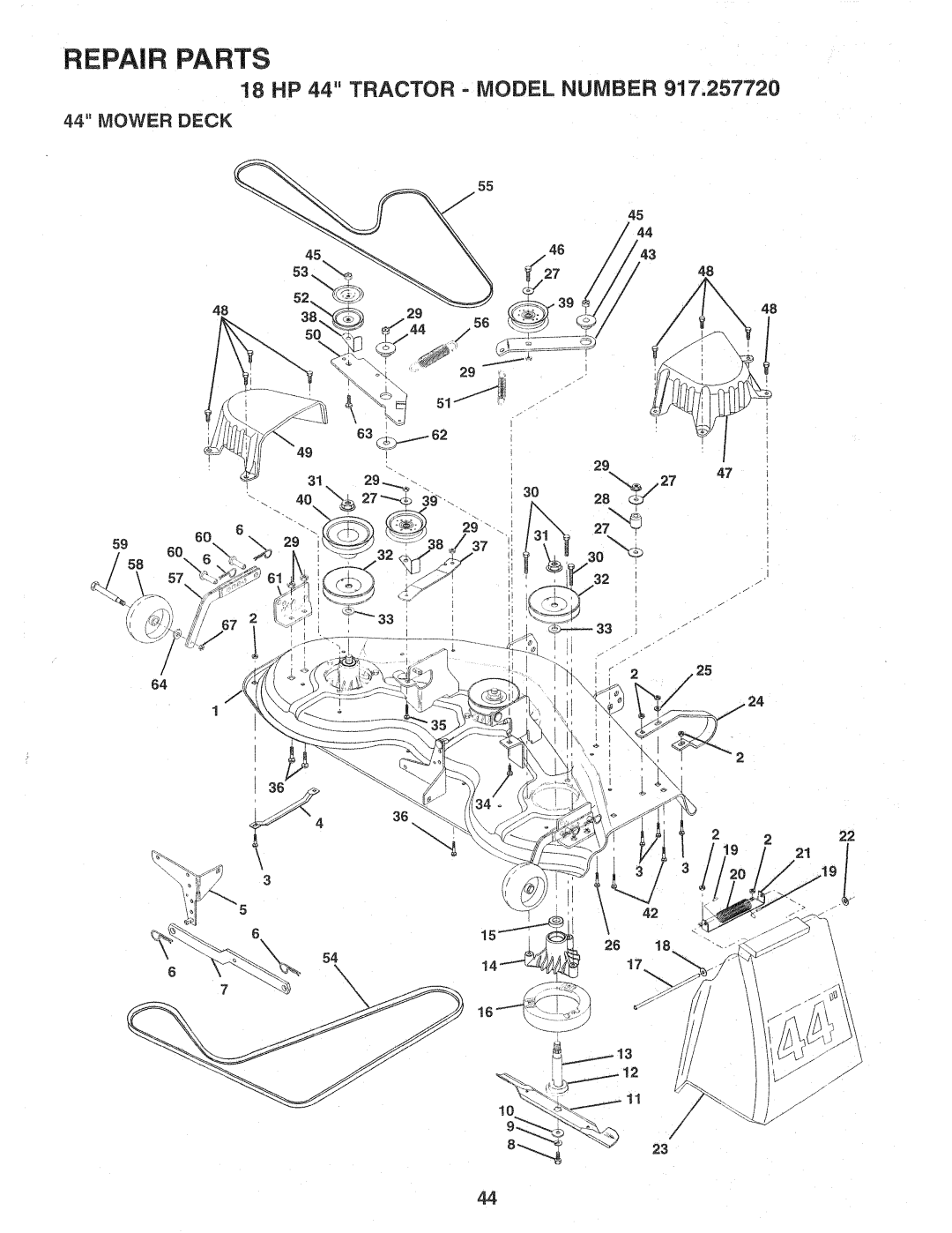 Sears 917.257720 owner manual 18 HP 44 Tractor Model Number, Mower Deck 