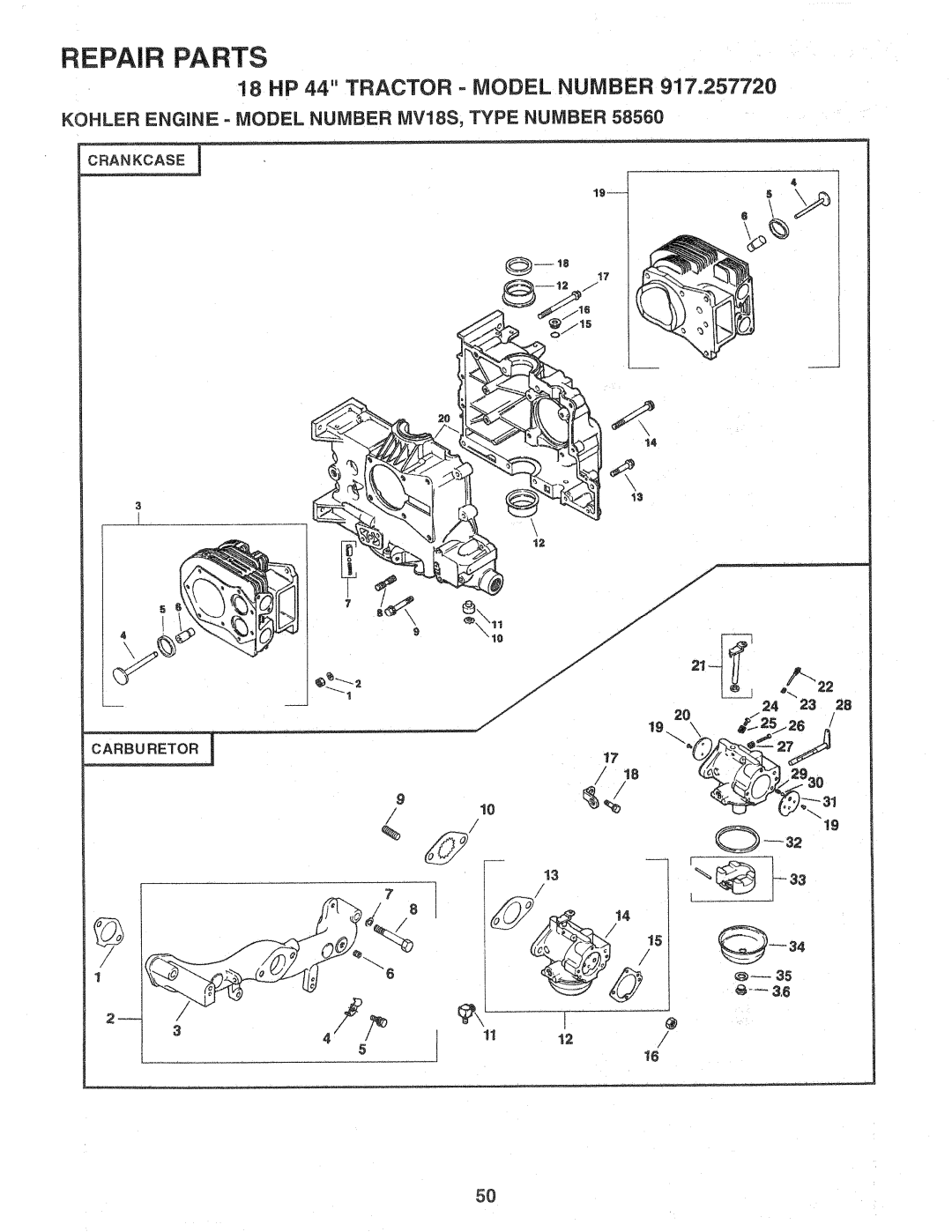 Sears 917.257720 owner manual 18 HP 44 Tractor Model Number 917,257720 