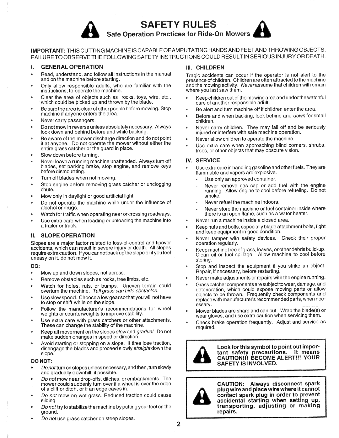 Sears 917.257720 Safety Rules, Safe Operation Practices for Ride-OnMowers, Il Slope Operation, Safety Is Involved 