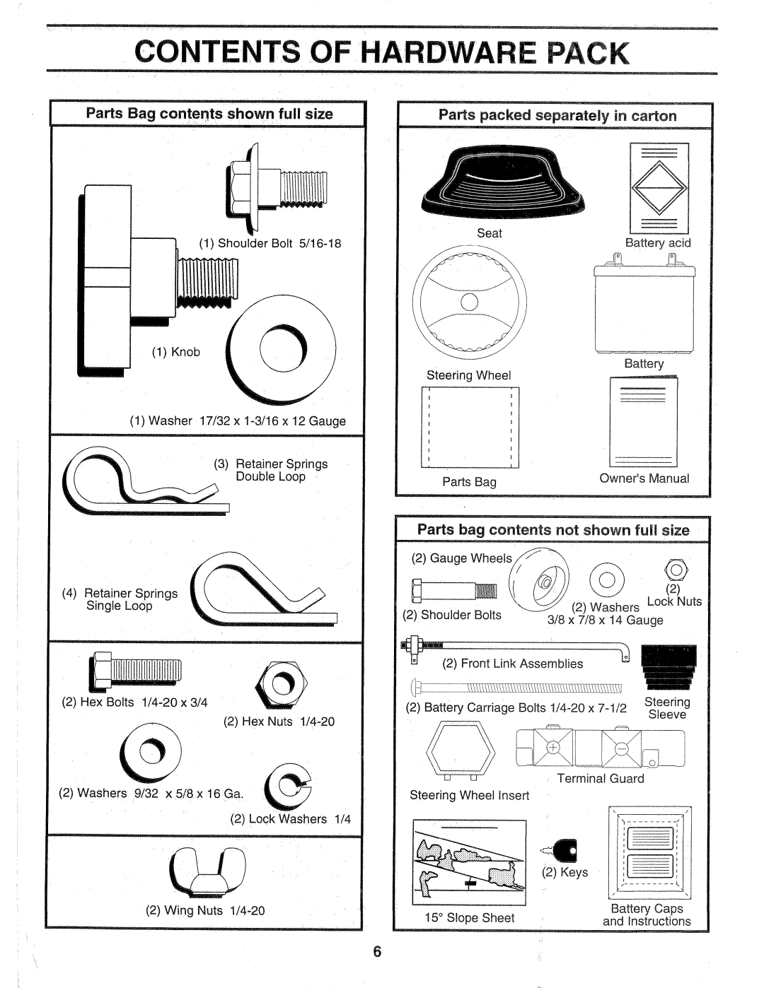 Sears 917.257720 owner manual Contents ,Of, E Pack, Parts Bag contents shown full size, packed separately in carton 