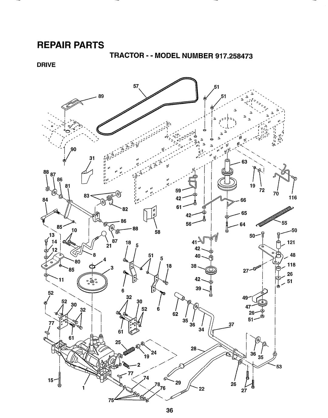 Sears 917.258473 owner manual Drive, 121 118 