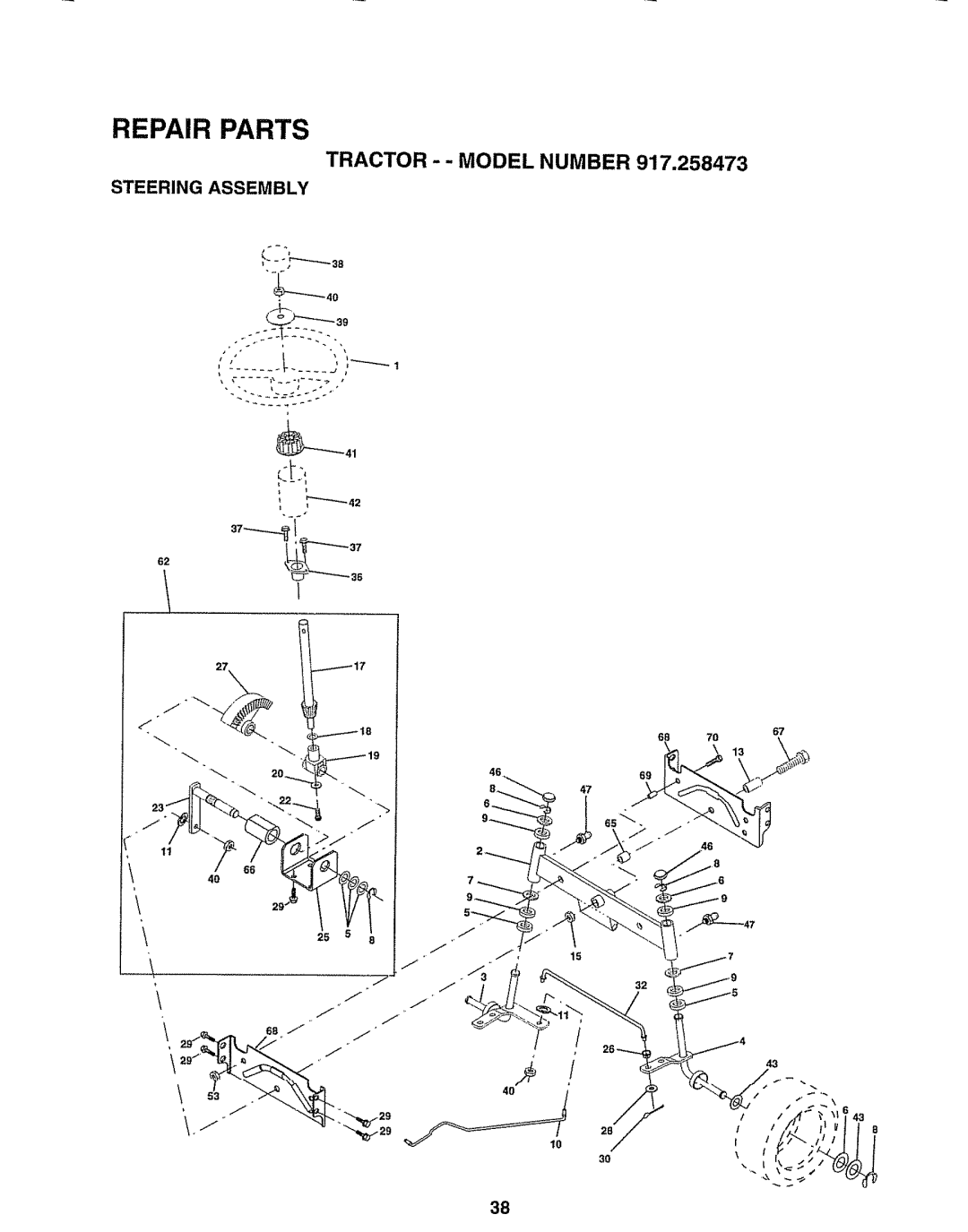 Sears 917.258473 owner manual Steering Assembly 