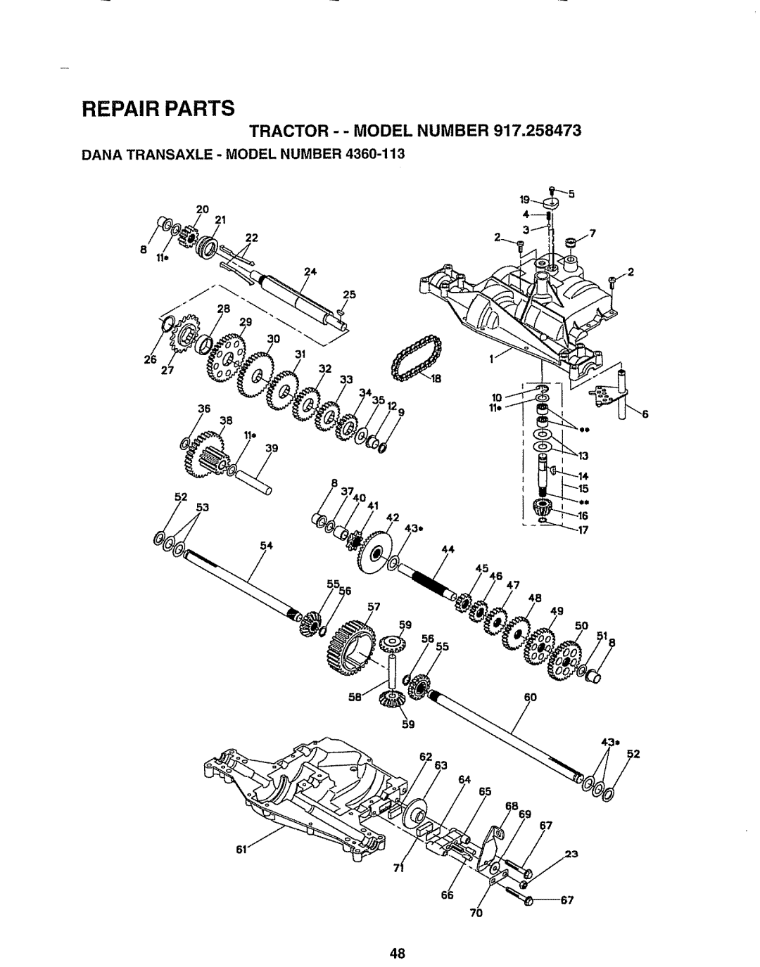 Sears 917.258473 owner manual Tractor -- Model Number, Dana TRANSAXLE- Model Number 