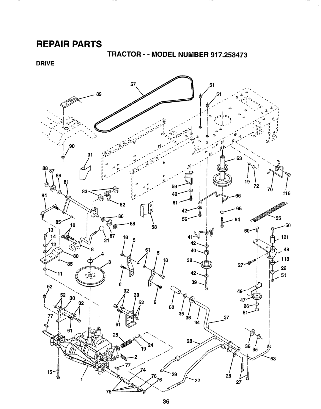 Sears 917.258473 owner manual Tractor - - Model, Number, Drive, 39 _, Repair Parts 