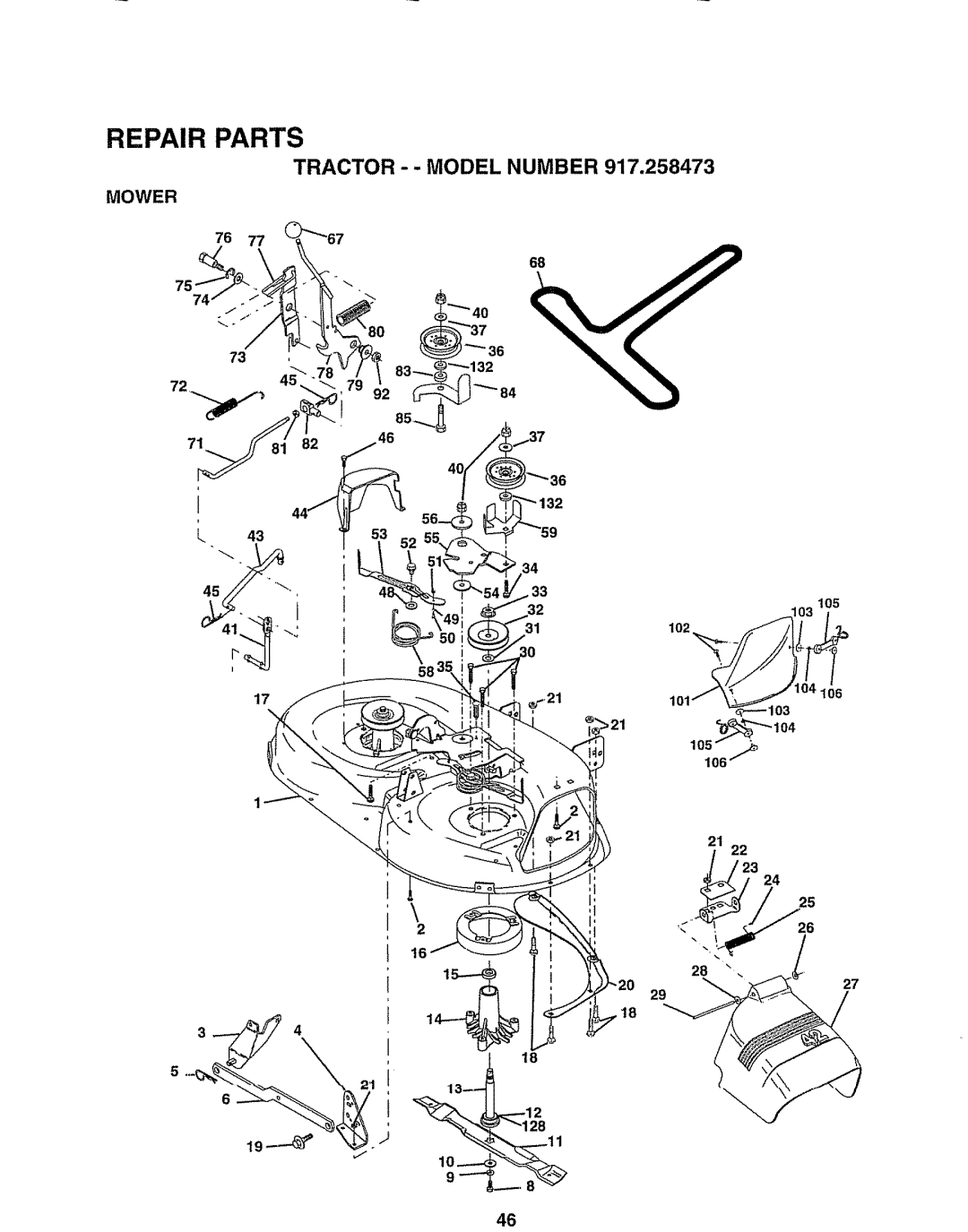 Sears 917.258473 owner manual Mower, 79 46 52, 2 16, Repair Parts, Tractor - - Model Number 