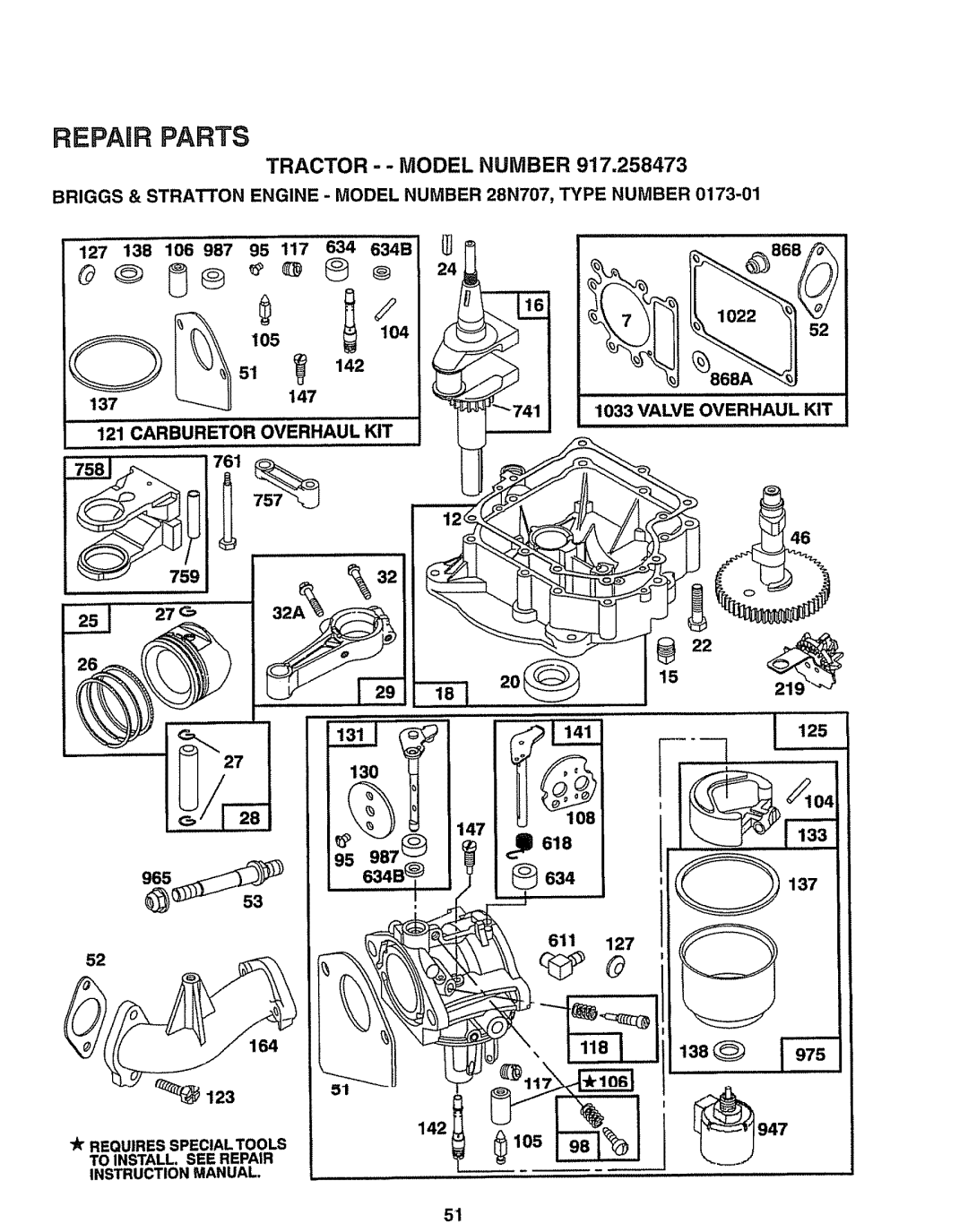 Sears 917.258473 owner manual TRACTOR - - MODEL NUMBER 917,258473, Repair Parts 