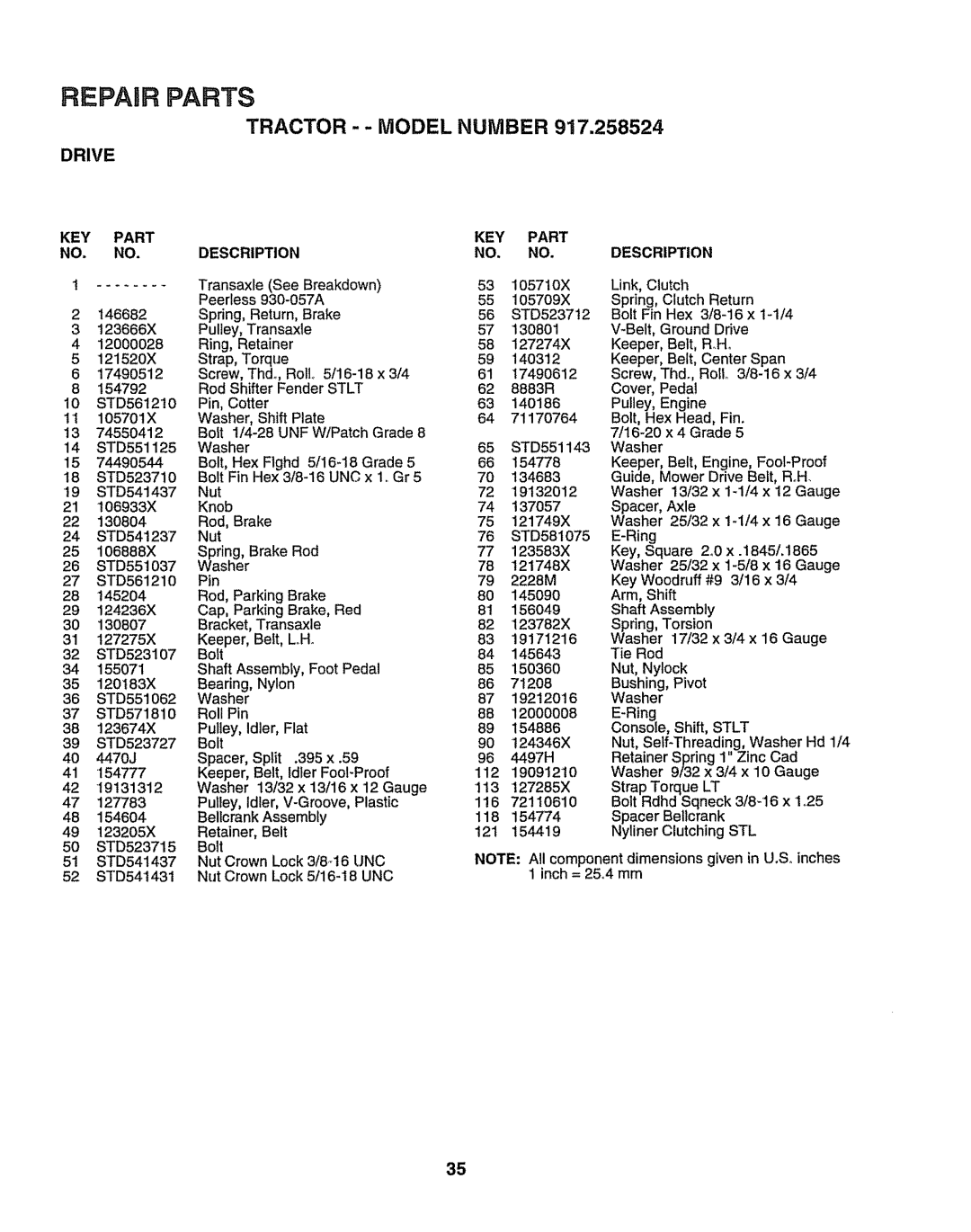 Sears 917.258524 Tractor -- Model Number 917,258524, 74490544, Bracket, Transaxle, Bearing, Nylon, Spacer, Split .395 x 