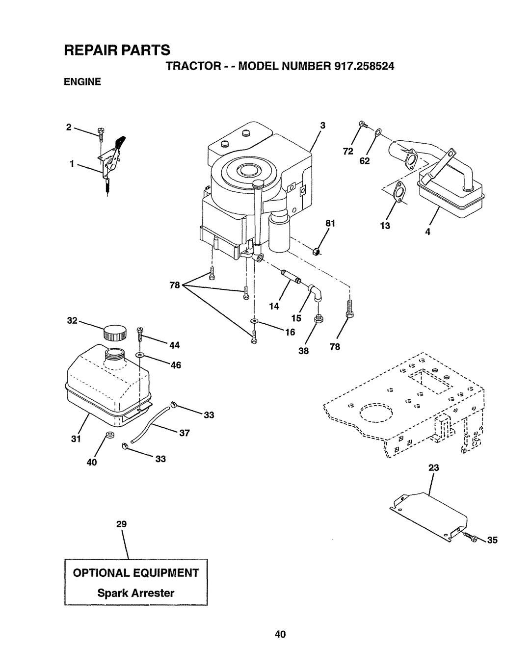 Sears 917.258524 owner manual Optional Equipment, Engine, 29 