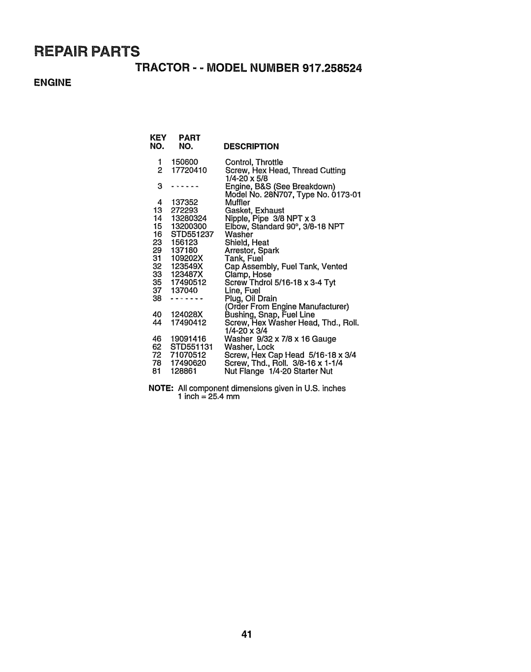 Sears 917.258524 owner manual Tractor - Model NUiViBER 917,258524 