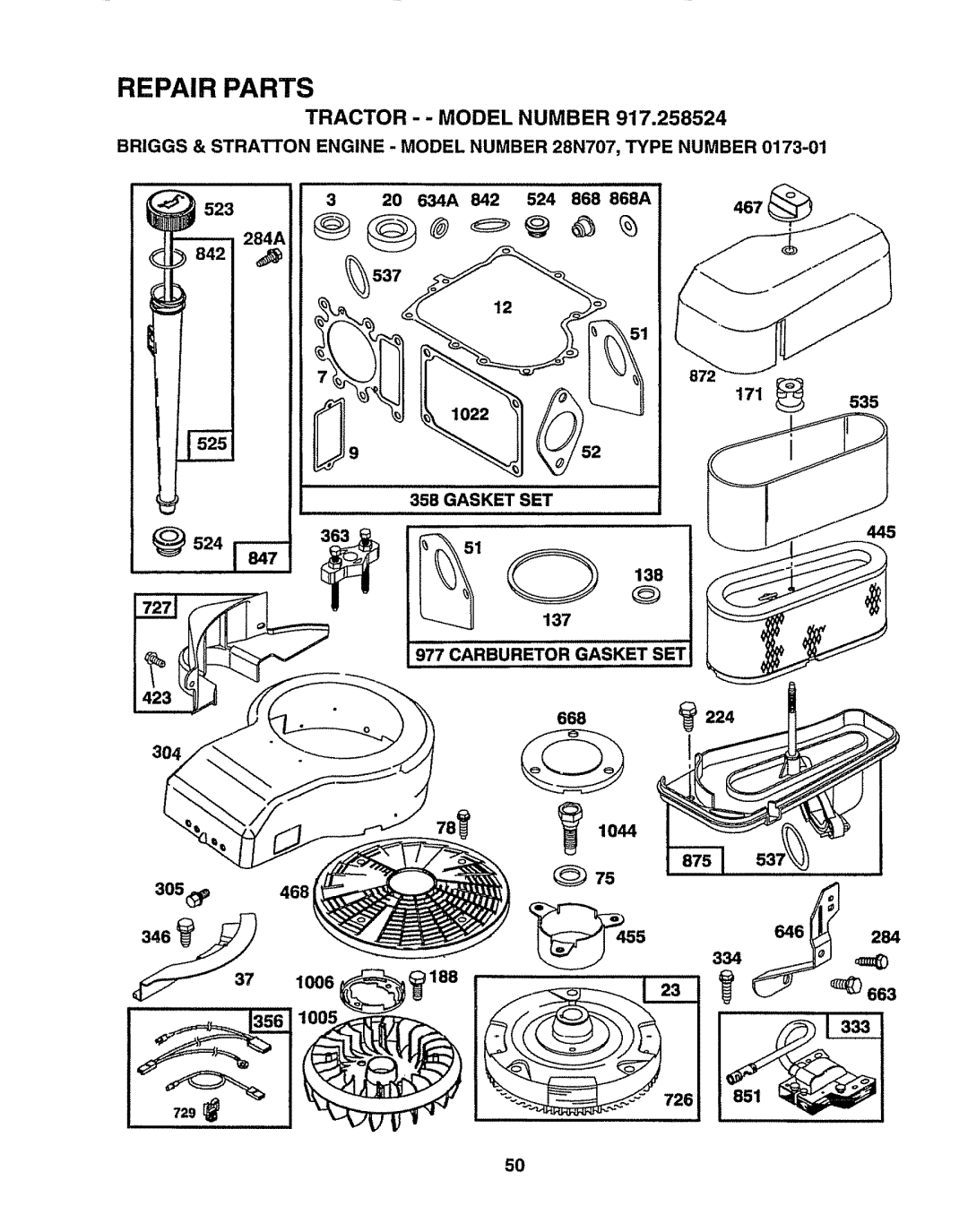 Sears 917.258524 owner manual Gasket SET 