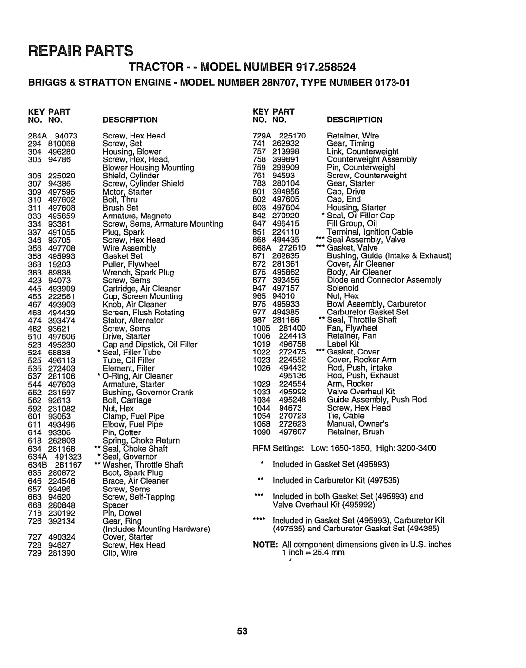 Sears 917.258524 owner manual 729A 225170, Housing, Starter, 363, 281361, 281400, 523, 281168 