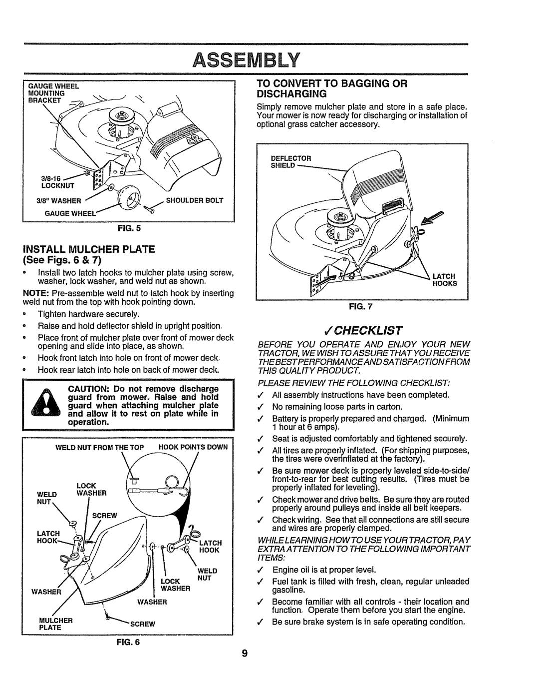 Sears 917.258524 owner manual To Convert to Bagging or Discharging, Install Mulcher Plate See Figs, Operation 