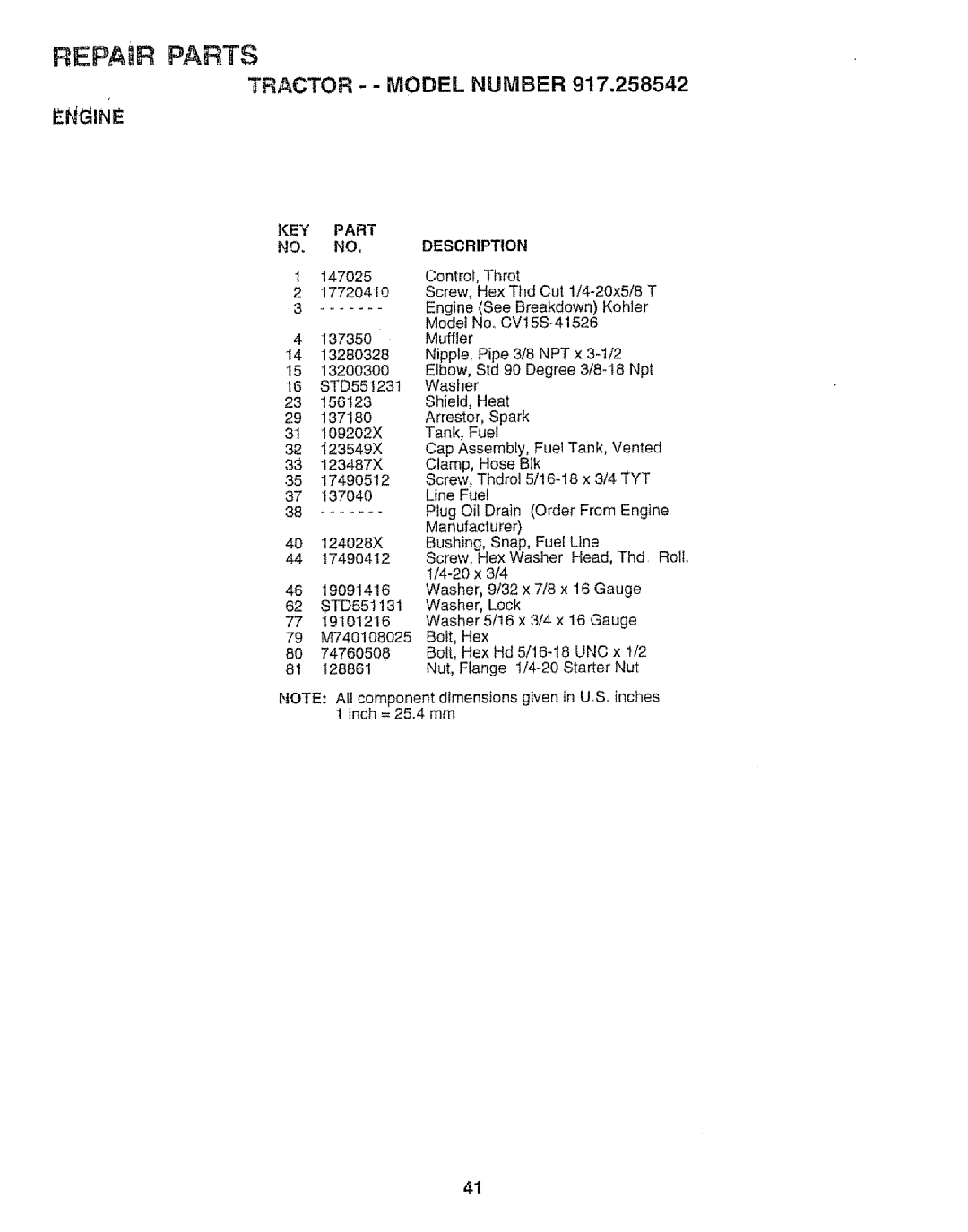 Sears 917.258542 owner manual REPAmR Parts 