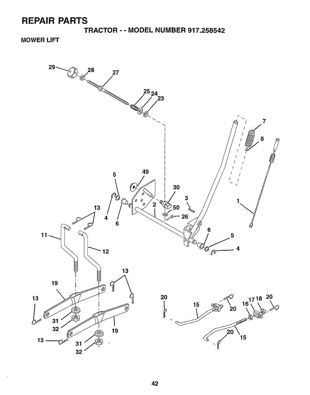 Sears 917.258542 owner manual Tractor --MODEL Number Mower Lift, 549, 150, 161718 