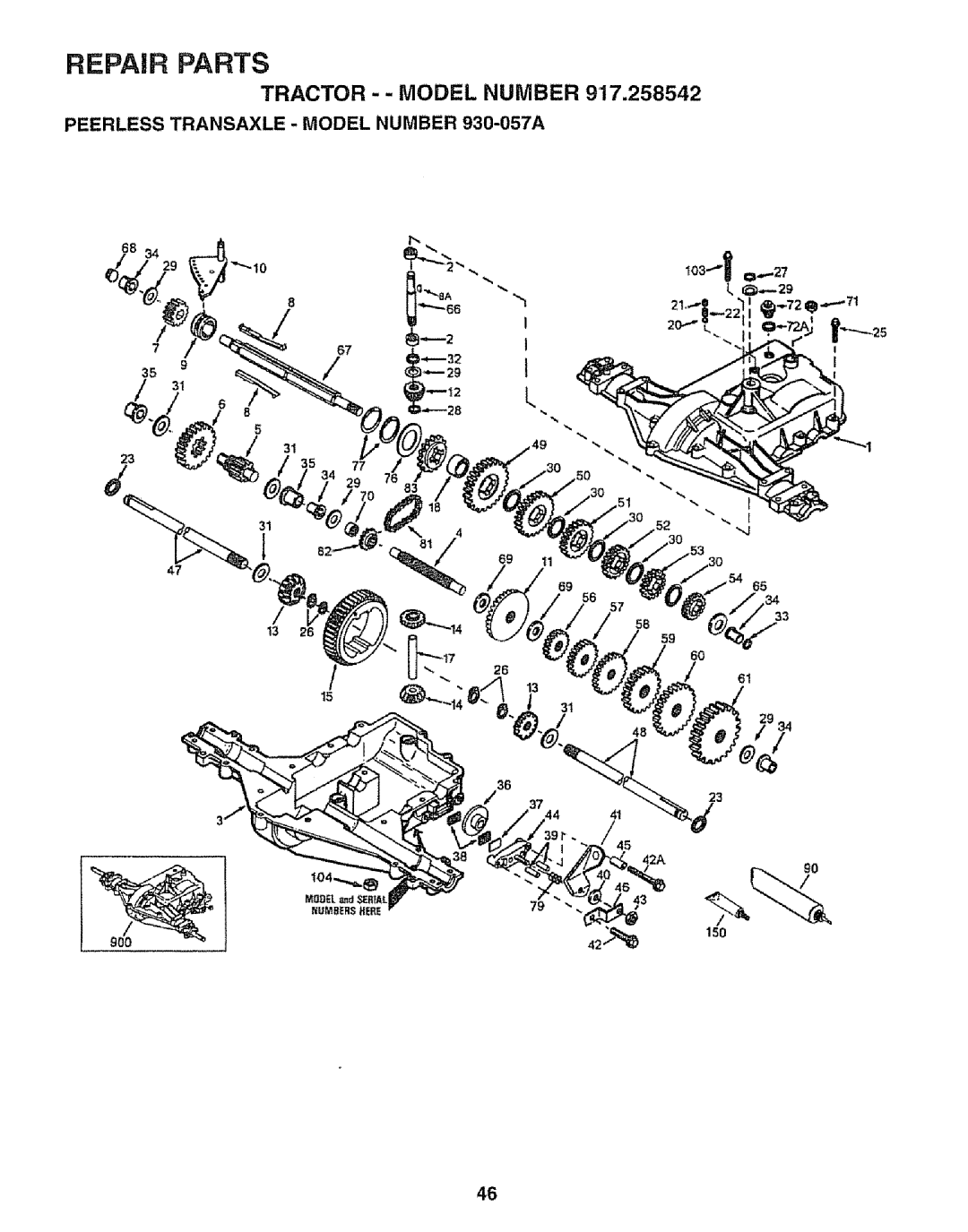 Sears 917.258542 owner manual Peerless Transaxle Model Number 930-057A 