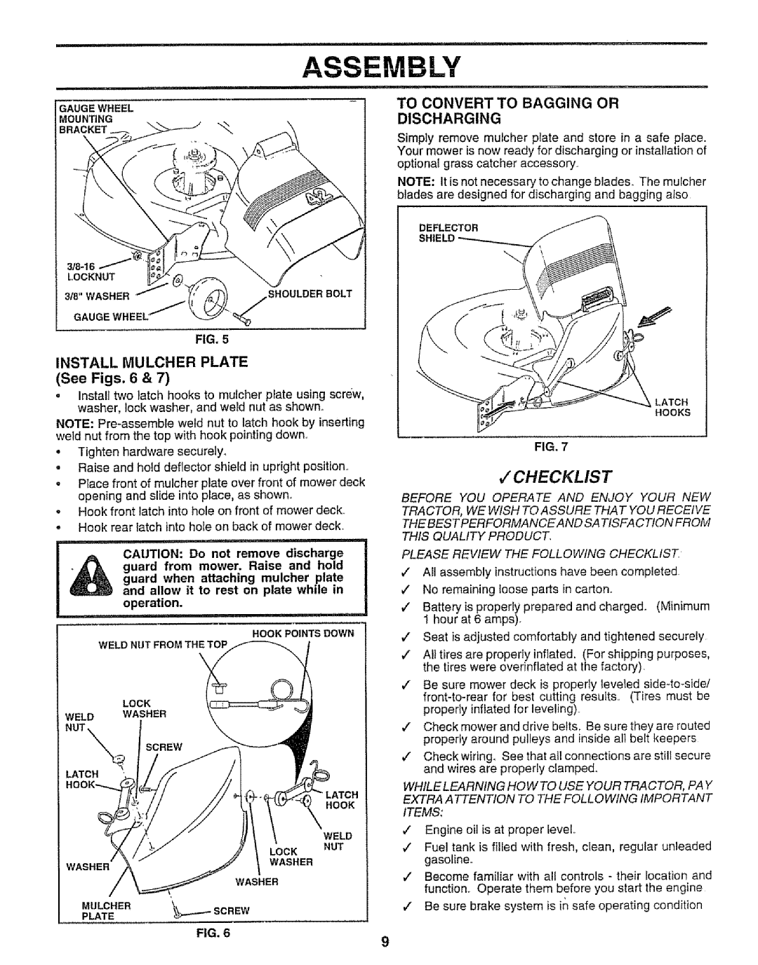 Sears 917.258542 Assembly, To Convert to Bagging or Discharging, Install Mulcher Plate See Figs, Shoulder Bolt, Gaugewheel 