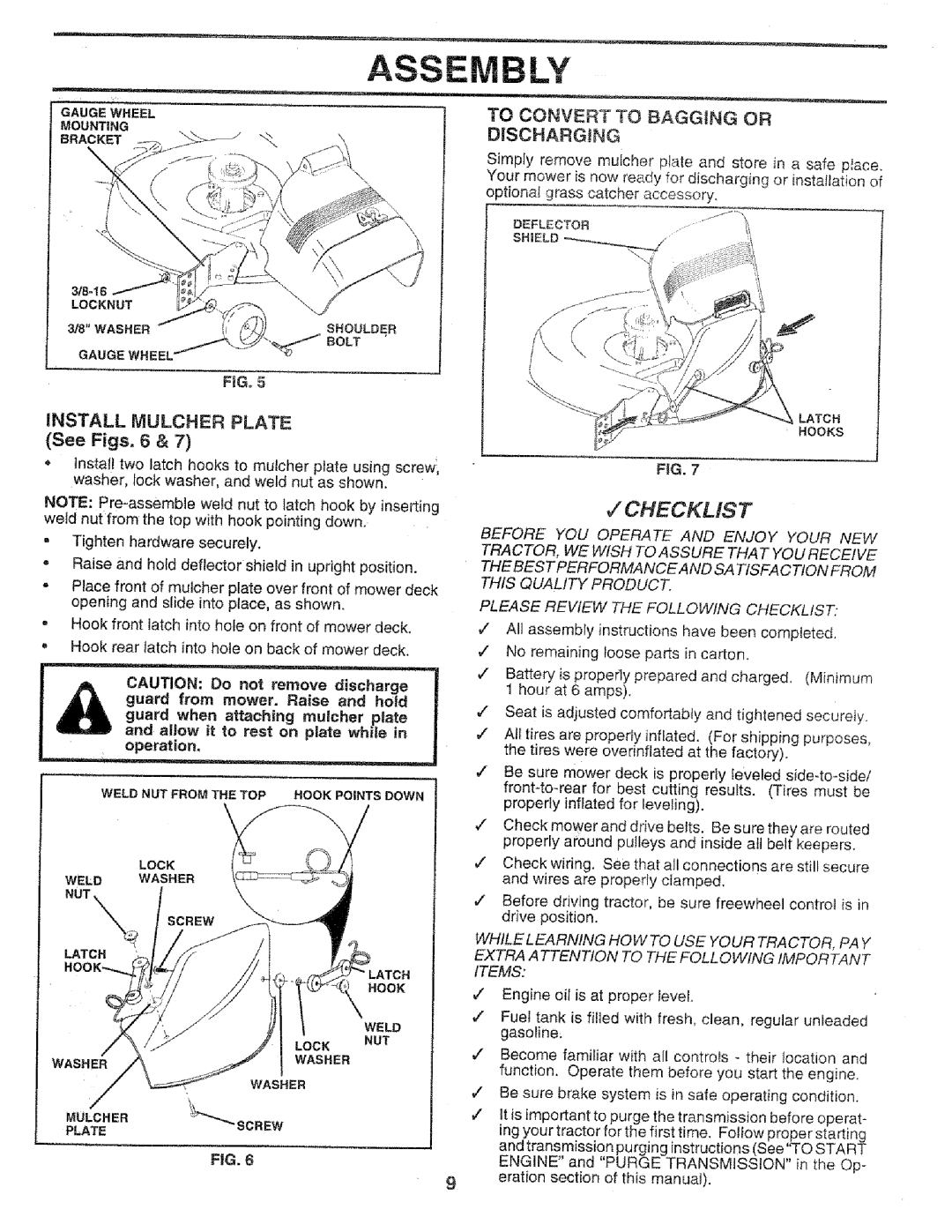 Sears 917.258552 owner manual Checklis T, To Convert to Bagging or, Dschargng 