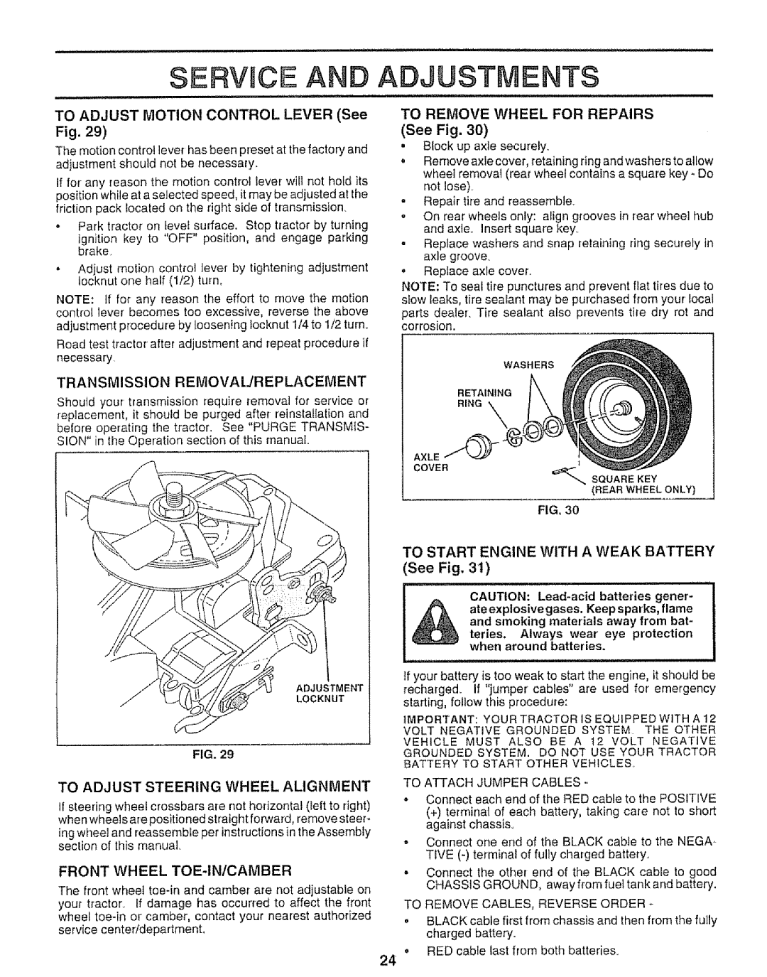 Sears 917.25953 Service AN Adjustments, To Adjust Motion Control Lever See Fig, Transmission Removaijreplacement 