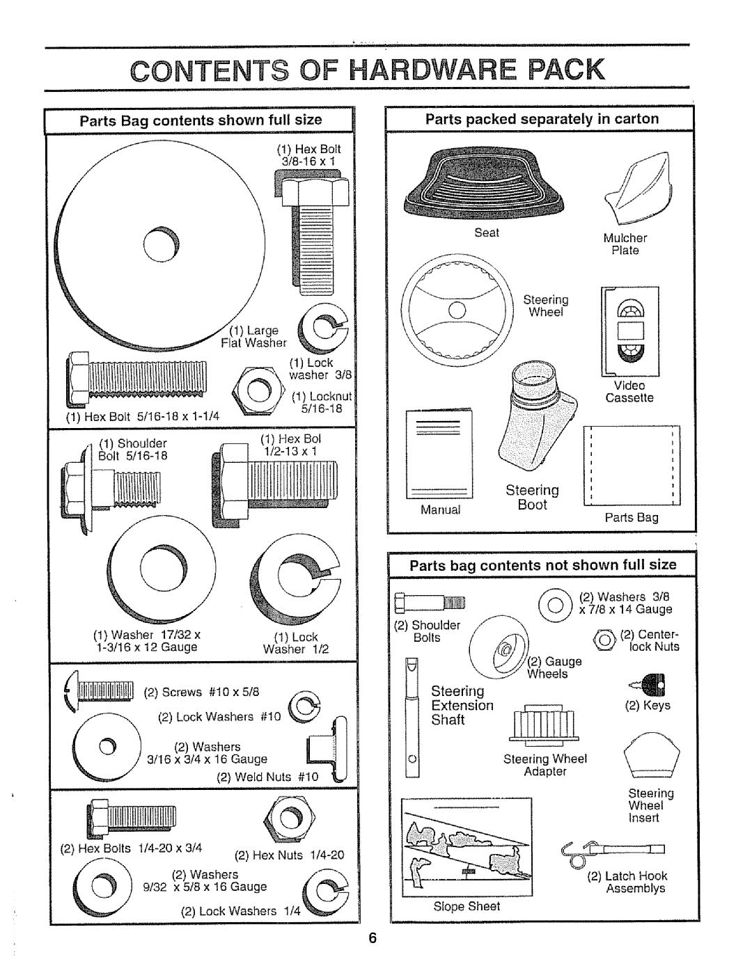 Sears 917.25953 Contents Of Hardware Pack, liiil!l!t. liIJ, Bag contents, shown, full size, Parts packed separately 