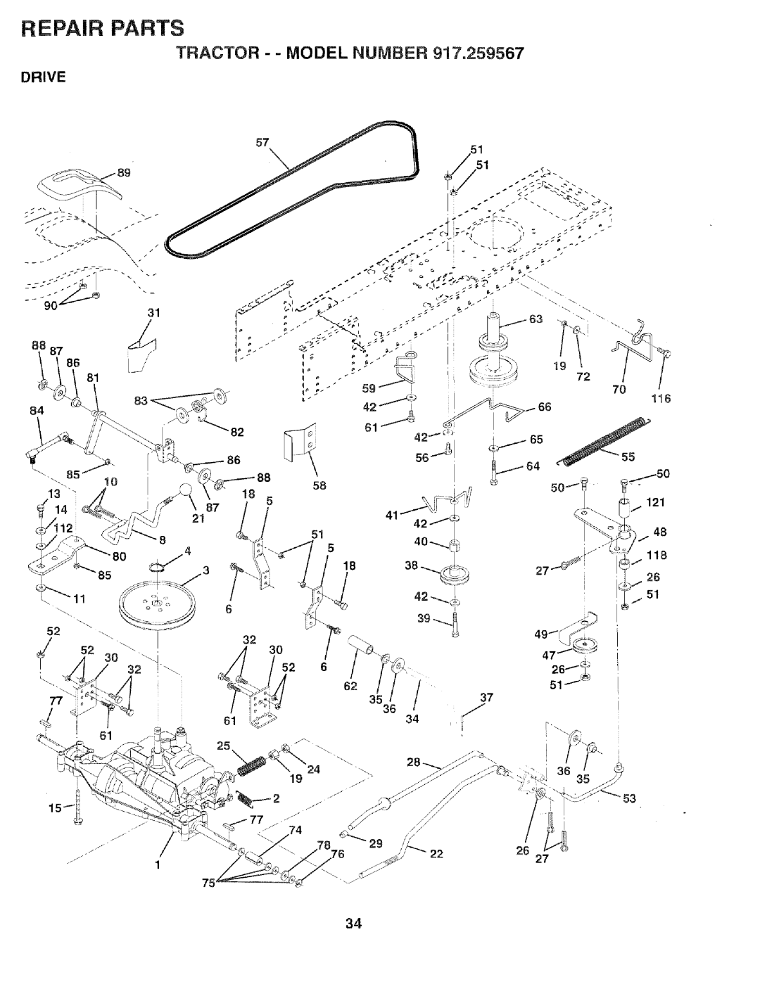 Sears 917.259567 owner manual Tractor - Model Number, Drive 